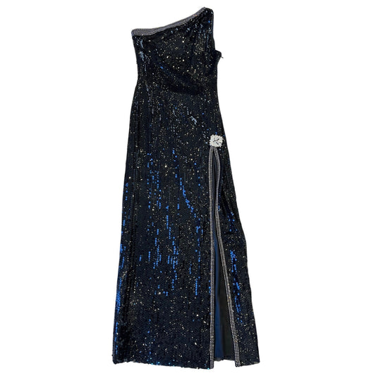 Vintage Black Sequin Evening Gown Rhinestone Slit Dress