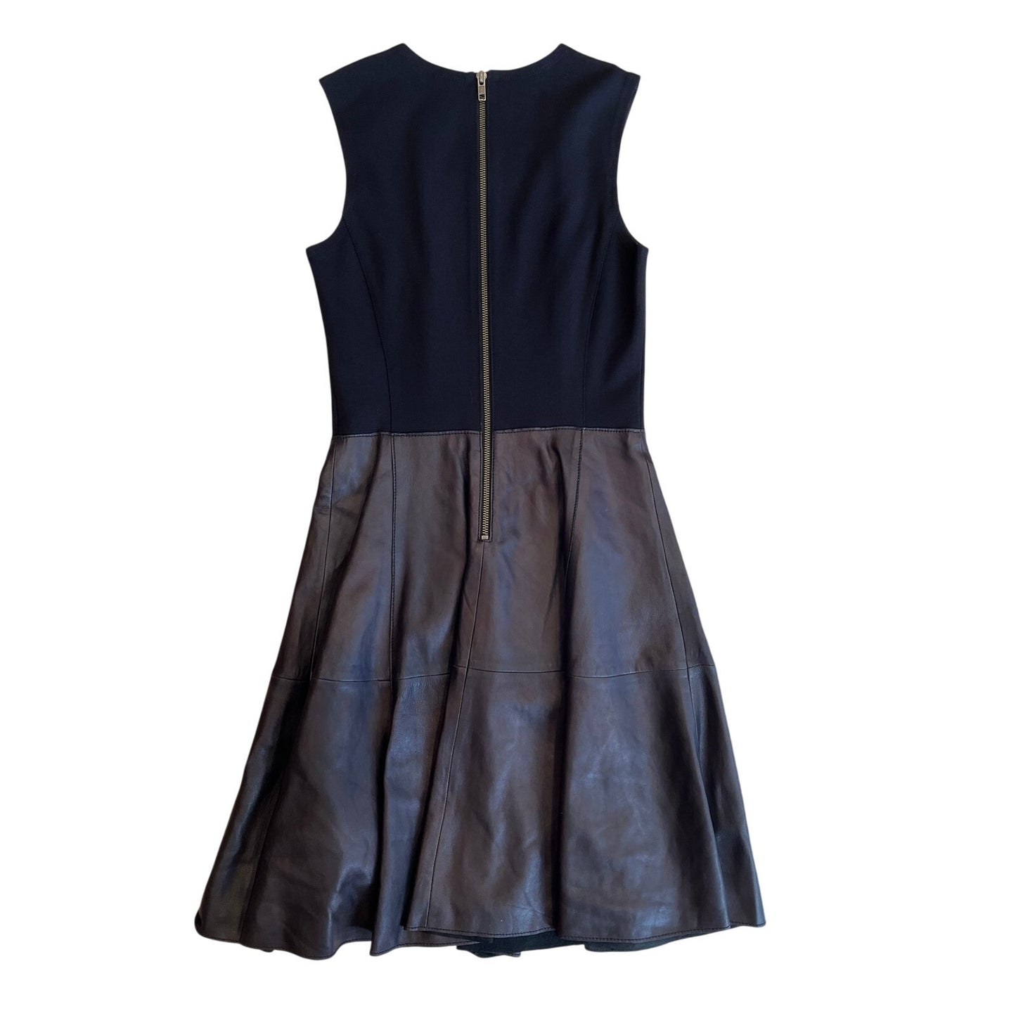 Halogen Black Genuine Leather Ponte Fit & Flare Dress Size 0