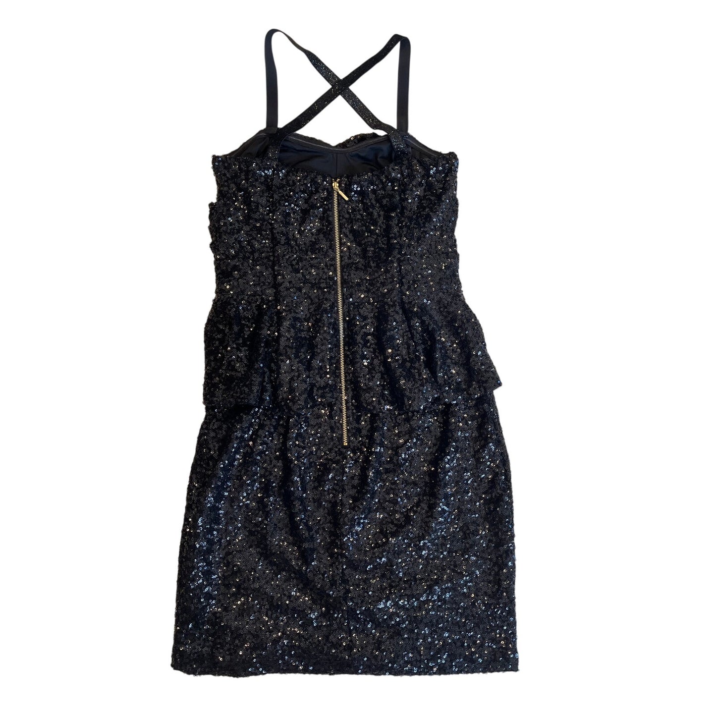 2000s Black Sequin Peplum Mini Dress XS Cross Back Party Cocktail