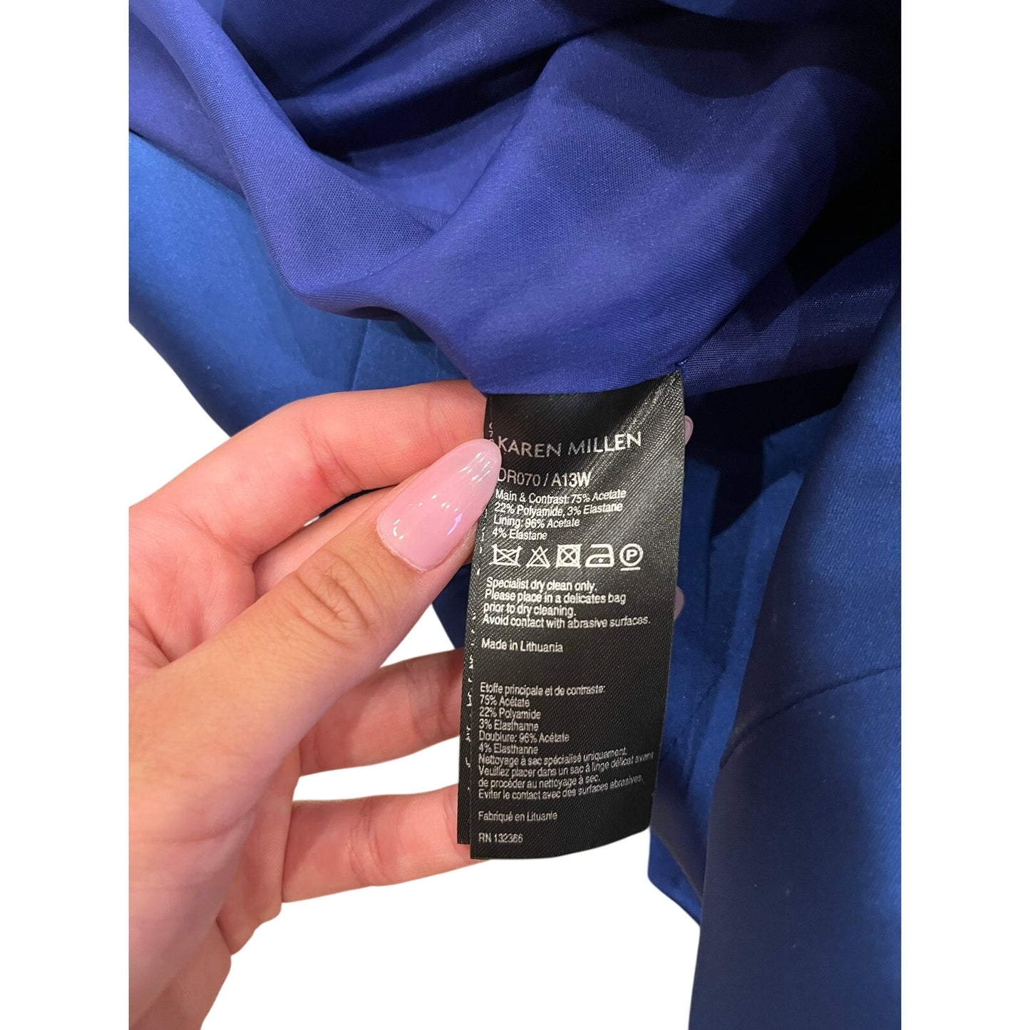 Karen Millen Blue Tailored Sheath Pencil Dress Contrast Panel Zip Back