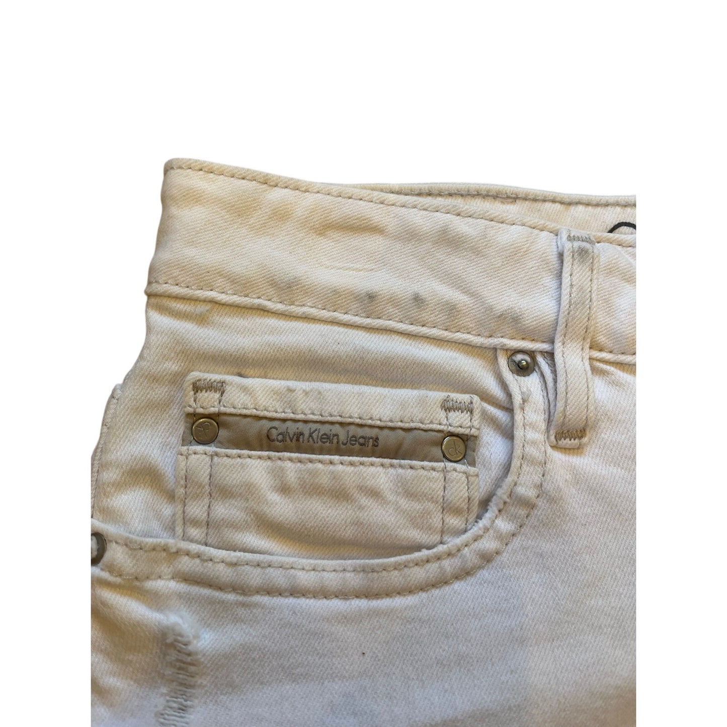 Calvin Klein White Distressed Denim Mini Skirt Size 30