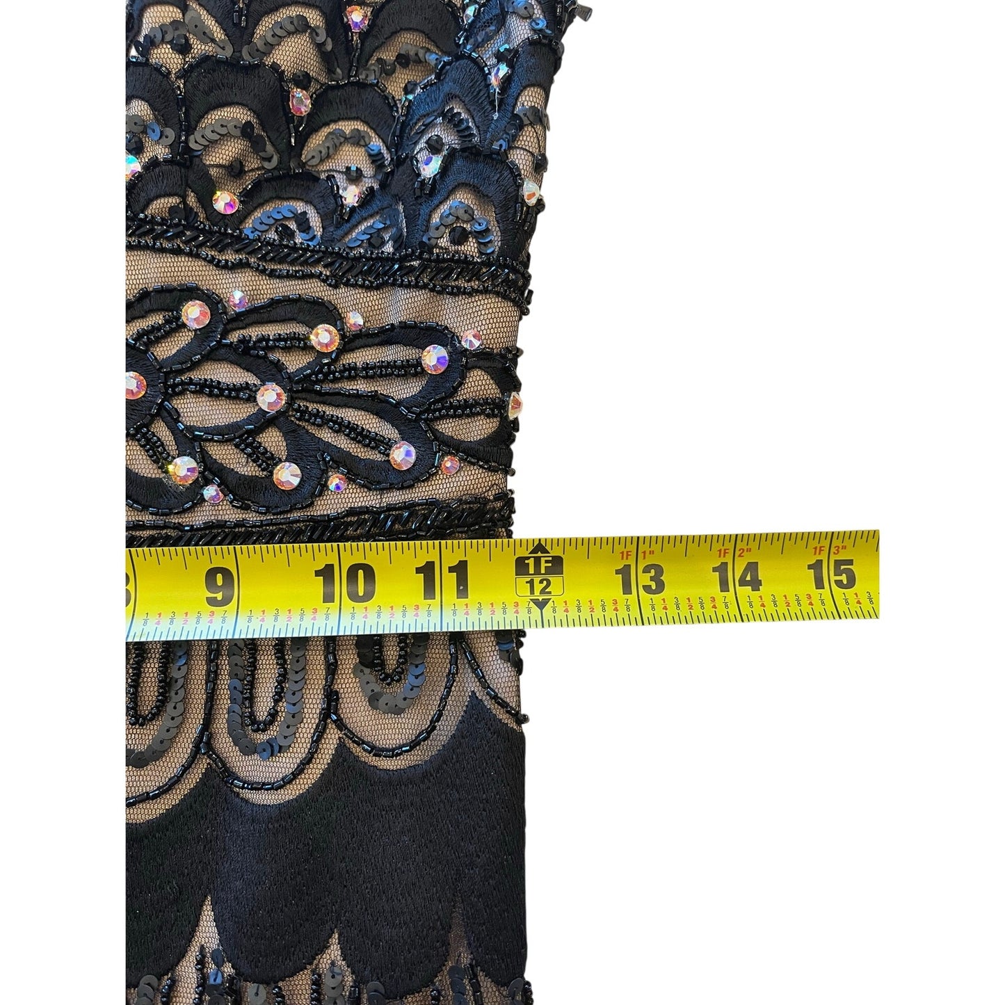 Sue Wong Nocturne Beaded Sequin Cocktail Dress Black Nude Art Deco Size 2