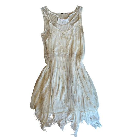 Free People 2 Piece Embellished Mesh Overlay Dress & Ivory Slip Dress Boho M