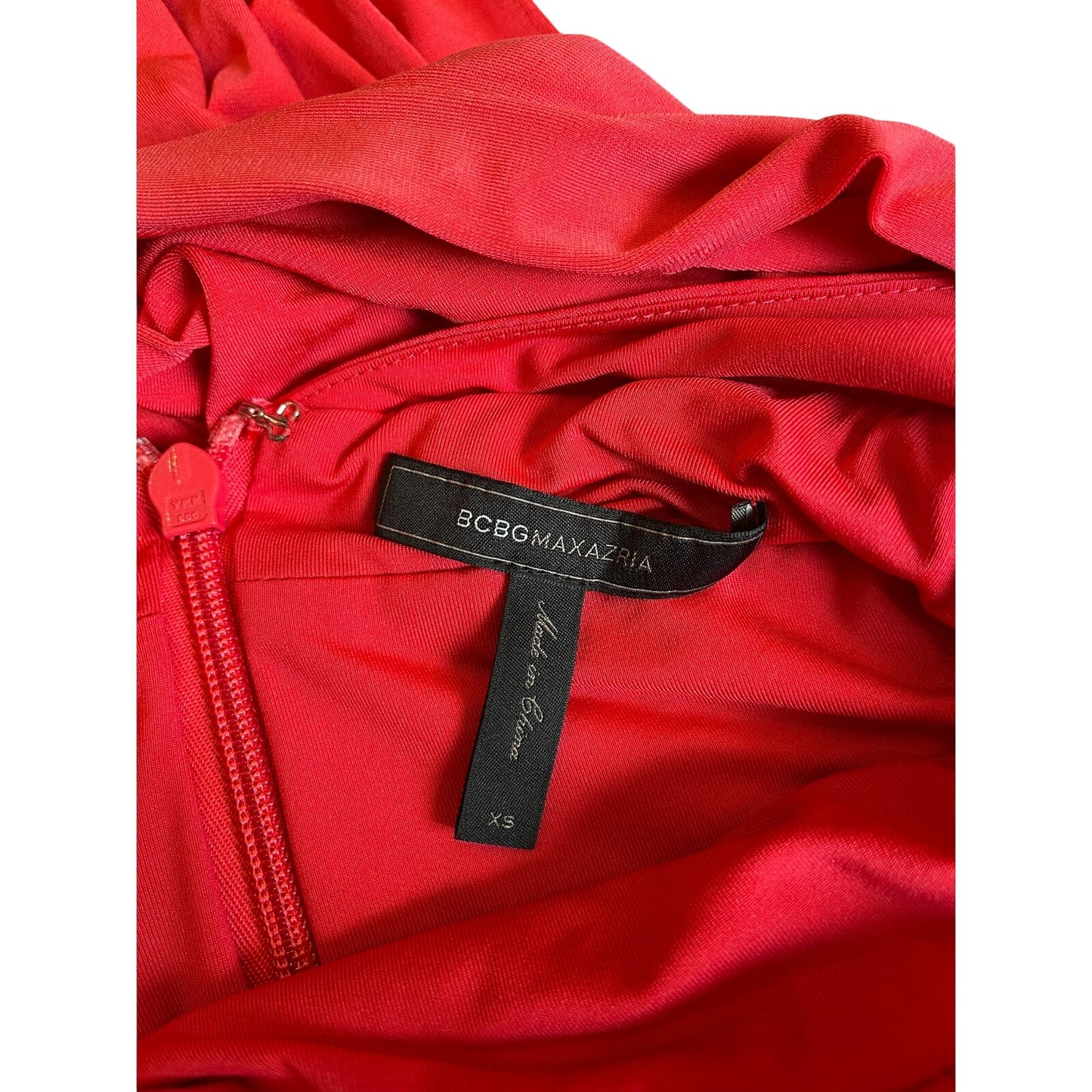 BCBGMAXAZRIA Runway XS Red Halter Ruched Bodycon Cocktail Mini Dress Open Back