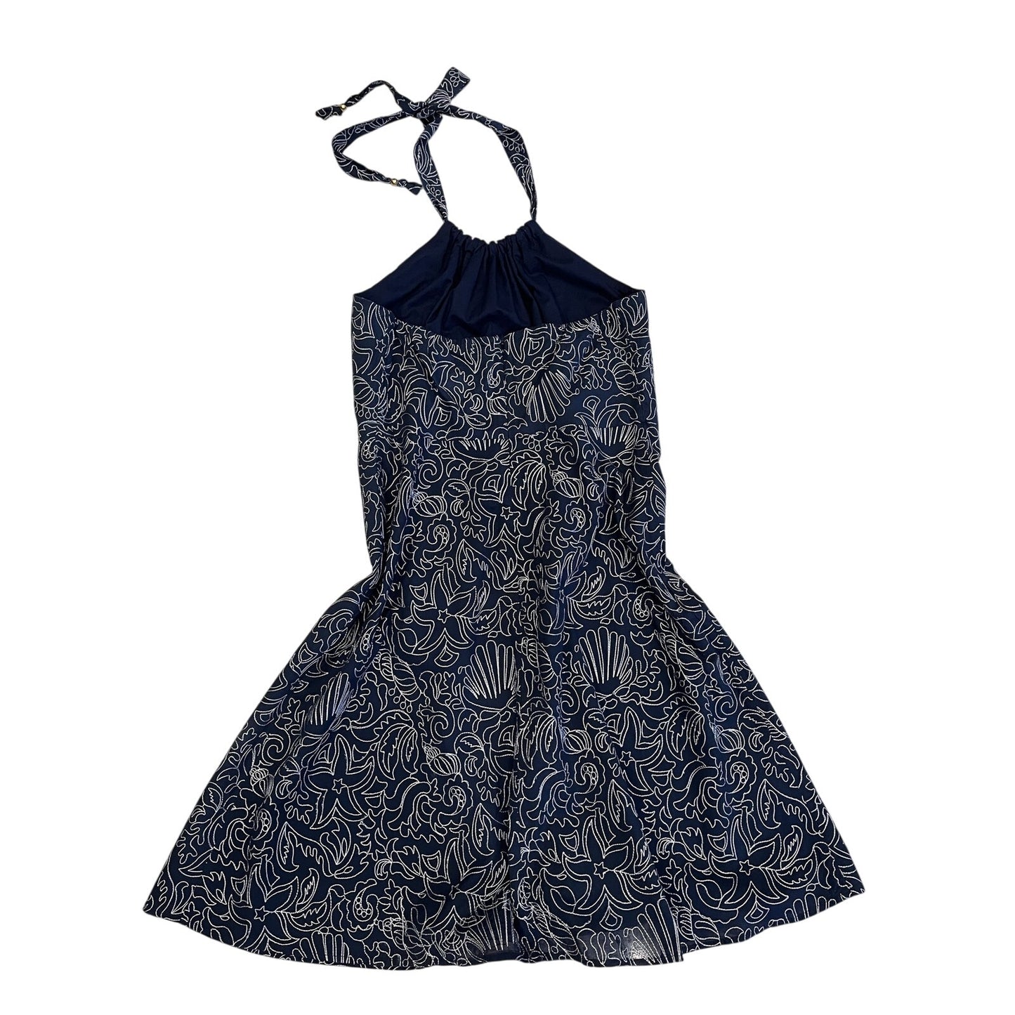 Vineyard Vines Navy White Seashell Embroidered Halter Dress Size 12 Cotton