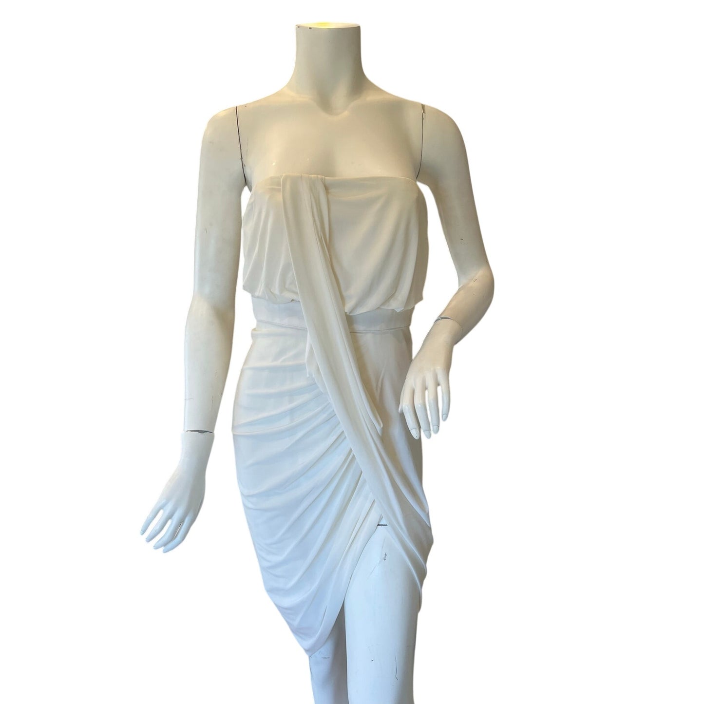 BCBGMAXAZRIA Runway White Strapless Draped Ruched Cocktail Dress Size 2