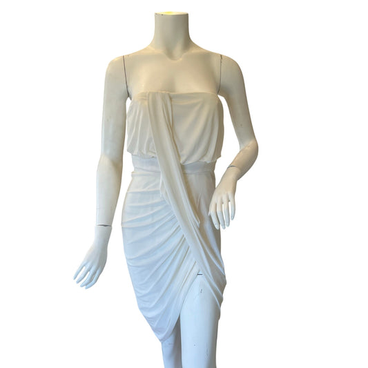 BCBGMAXAZRIA Runway White Strapless Draped Ruched Cocktail Dress Size 2