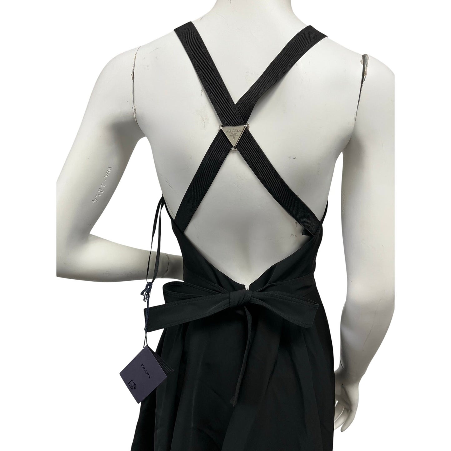 Authentic Prada Triangle Logo Strappy Open Back Mini Dress Black IT 40