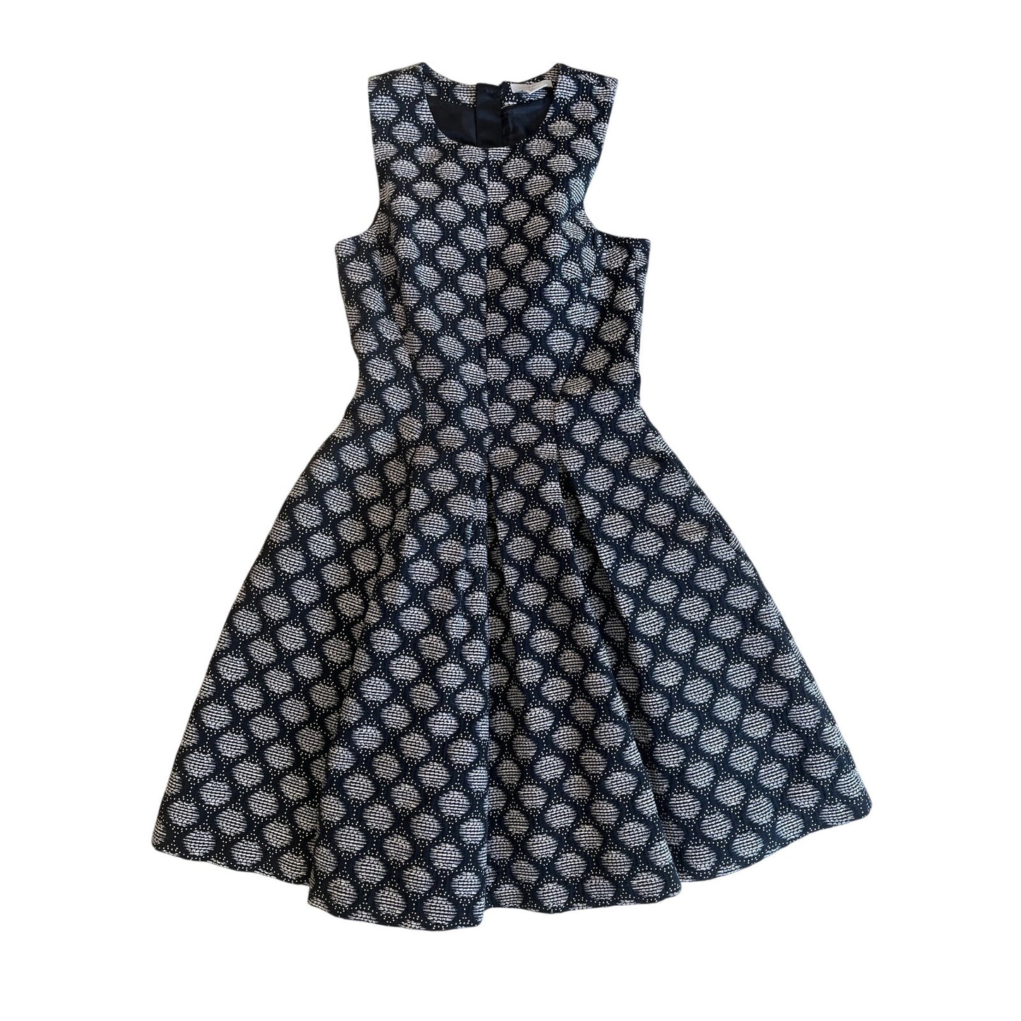 H&M Black White Jacquard Fit & Flare Dress Size 4 Sleeveless Pleated