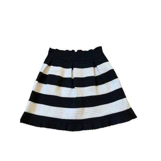 Black White Striped Textured Fit & Flare Mini Skirt Pleated A-Line Women's