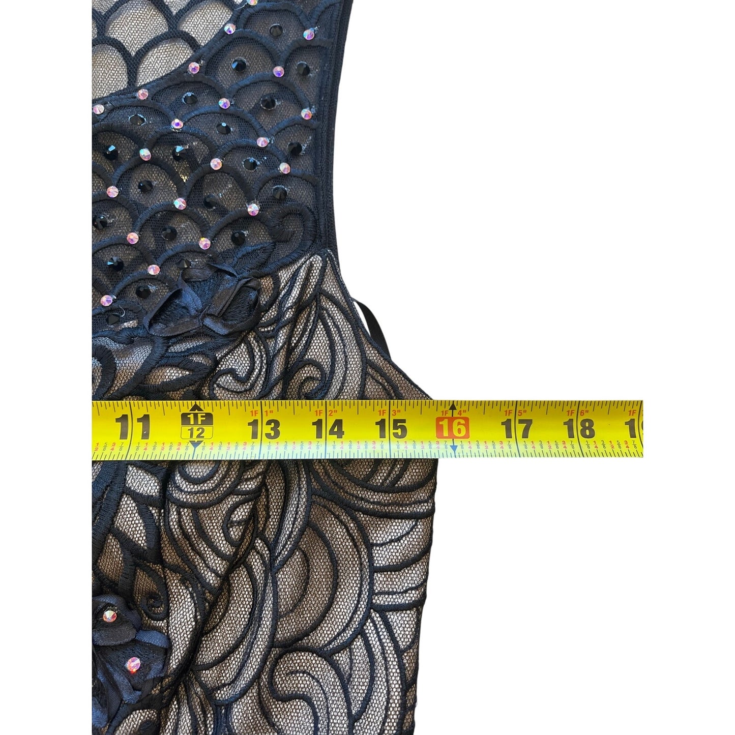 Sue Wong Black Nude Embroidered Mesh Cocktail Dress Floral Beaded Size 10