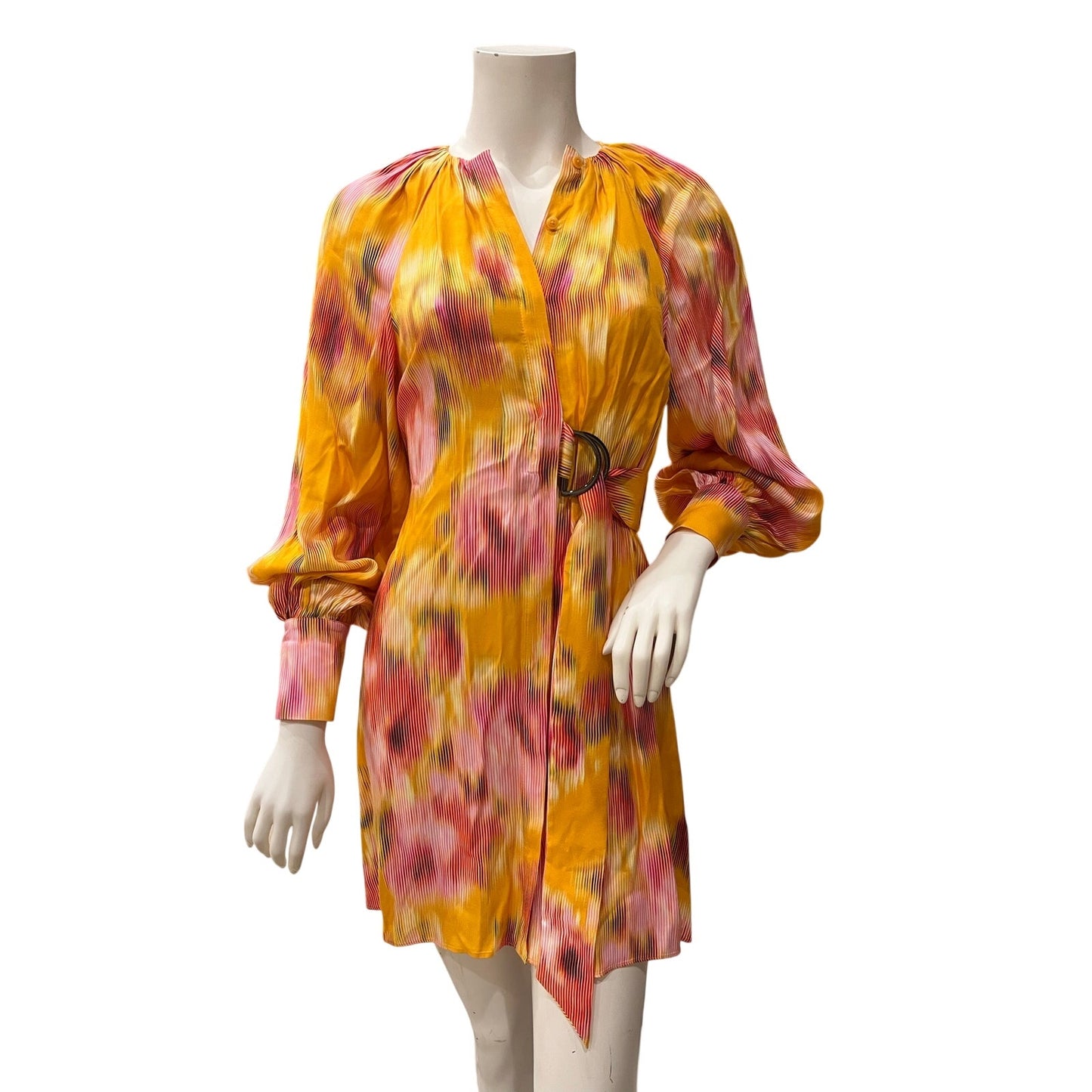 Ted Baker Orange Floral Print Mini Wrap Dress Belted Long Sleeve Size 0 NWT