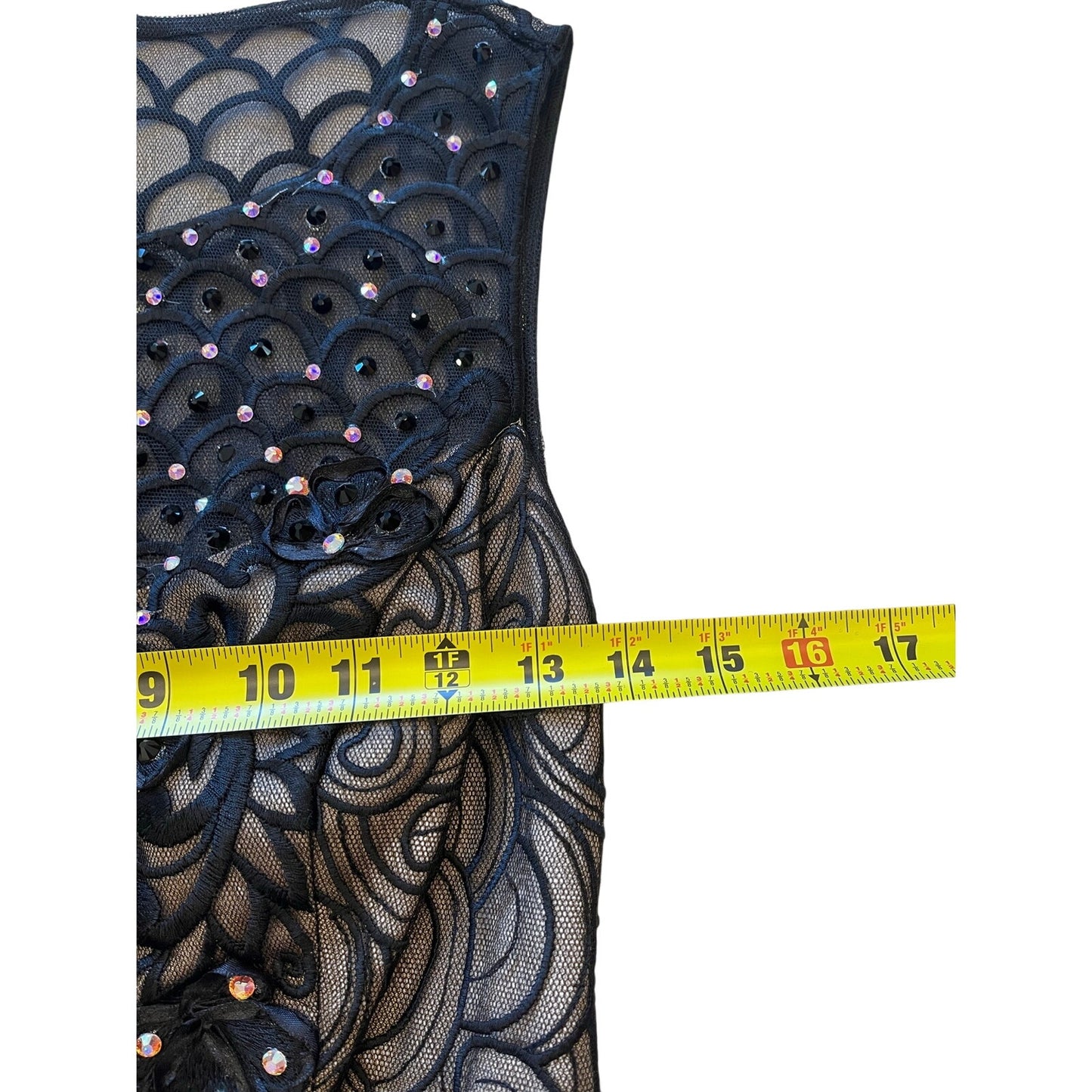 Sue Wong Black Nude Embroidered Beaded Cocktail Dress Fit & Flare Size 8 Floral