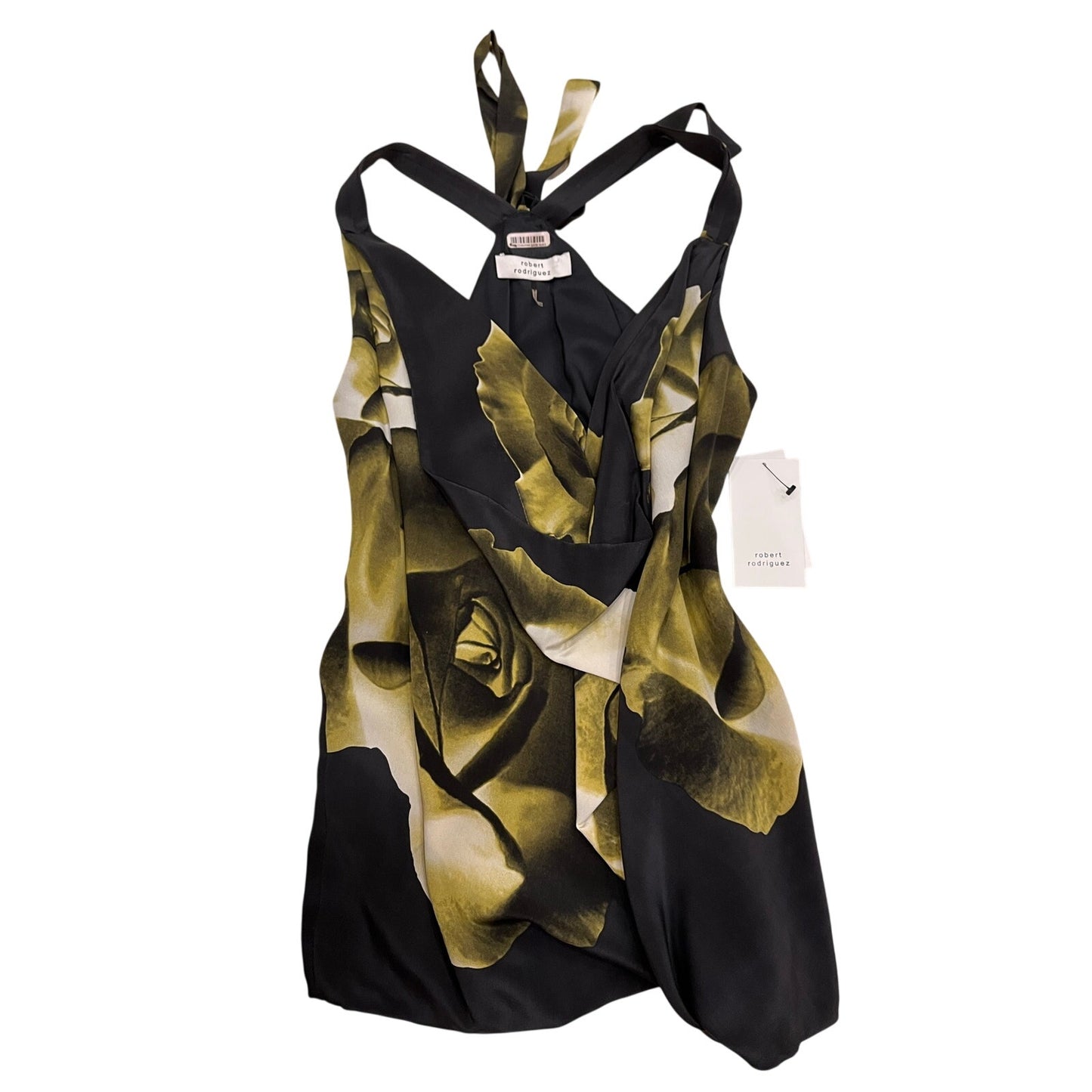 NWT Robert Rodriguez Silk Rose Print Draped Halter Cocktail Dress Size 2