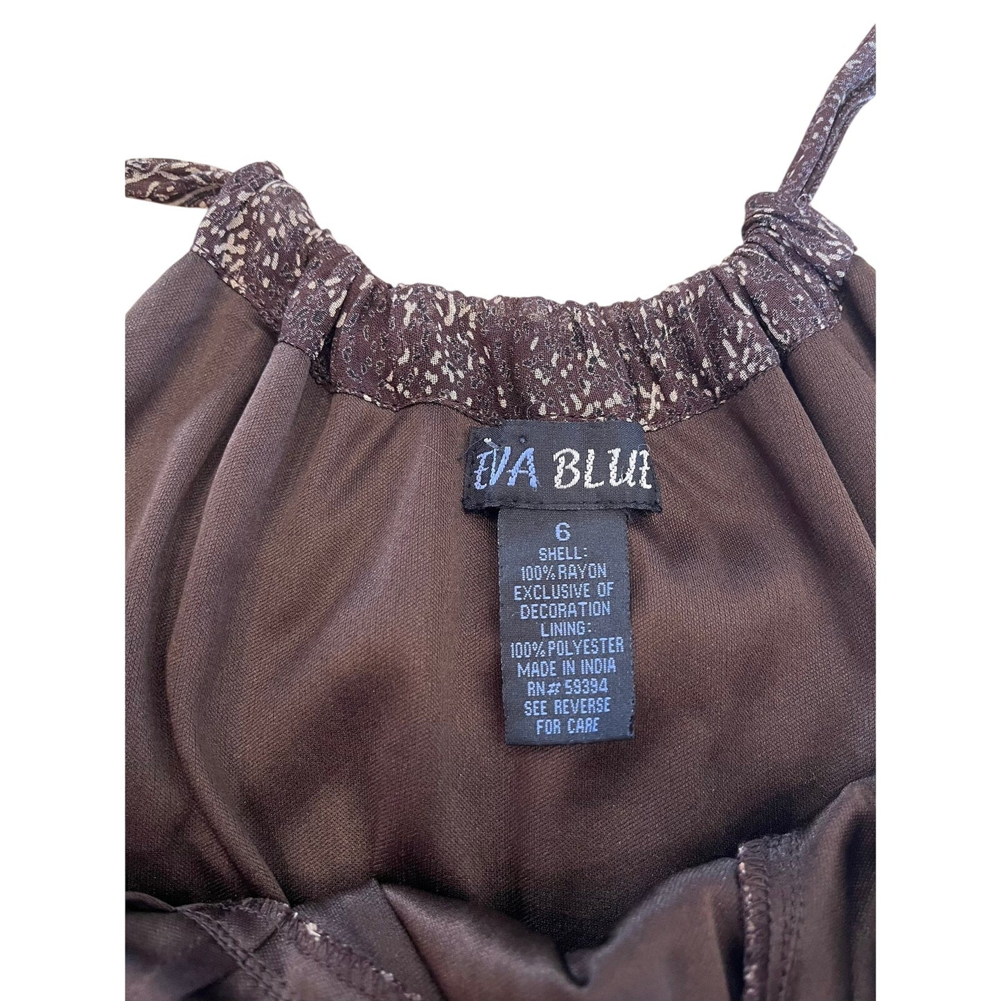 Eva Blue Brown Floral Beaded Handkerchief Hem Midi Dress Rayon Size 6 Boho