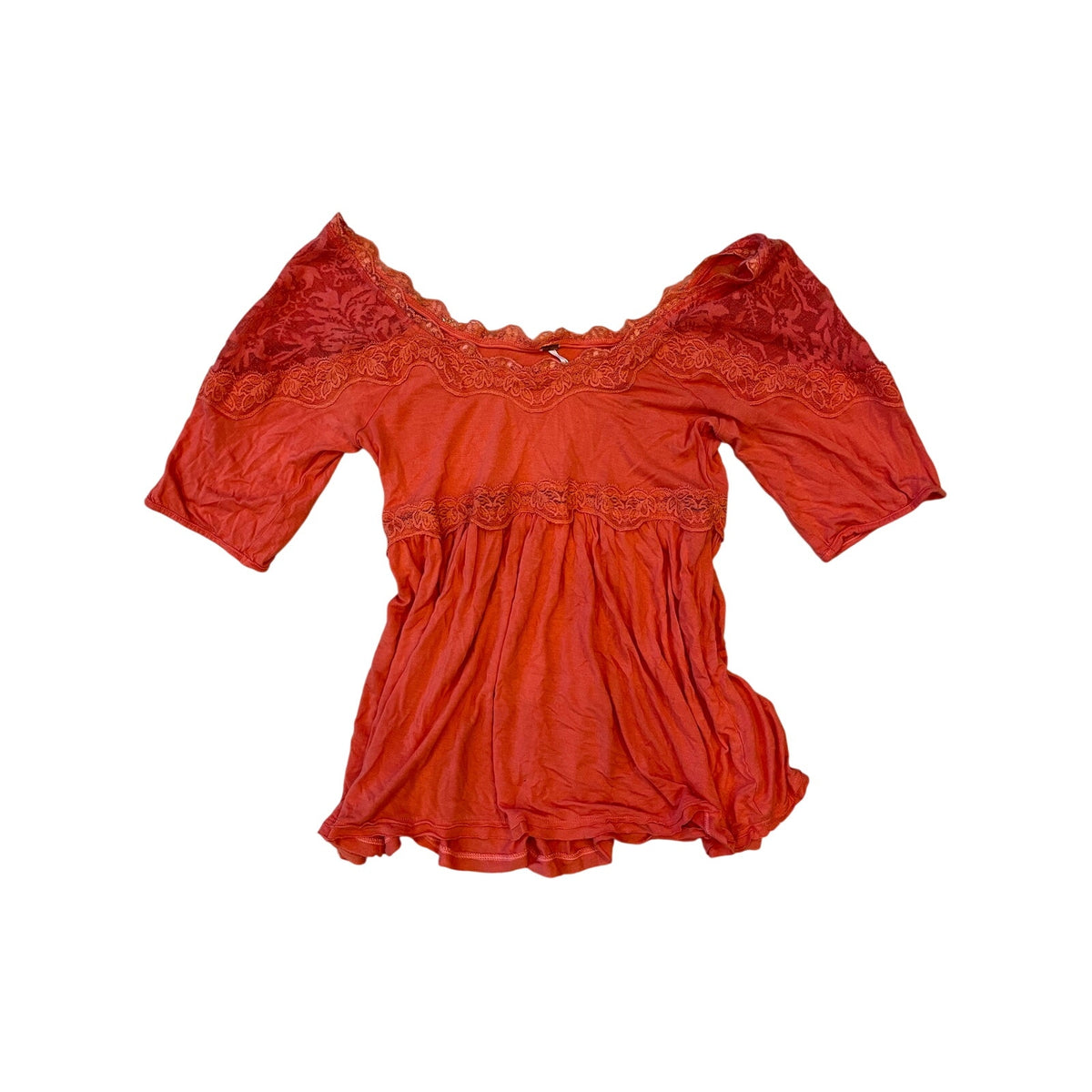 Free People Orange Lace Off Shoulder Babydoll Top Small Boho