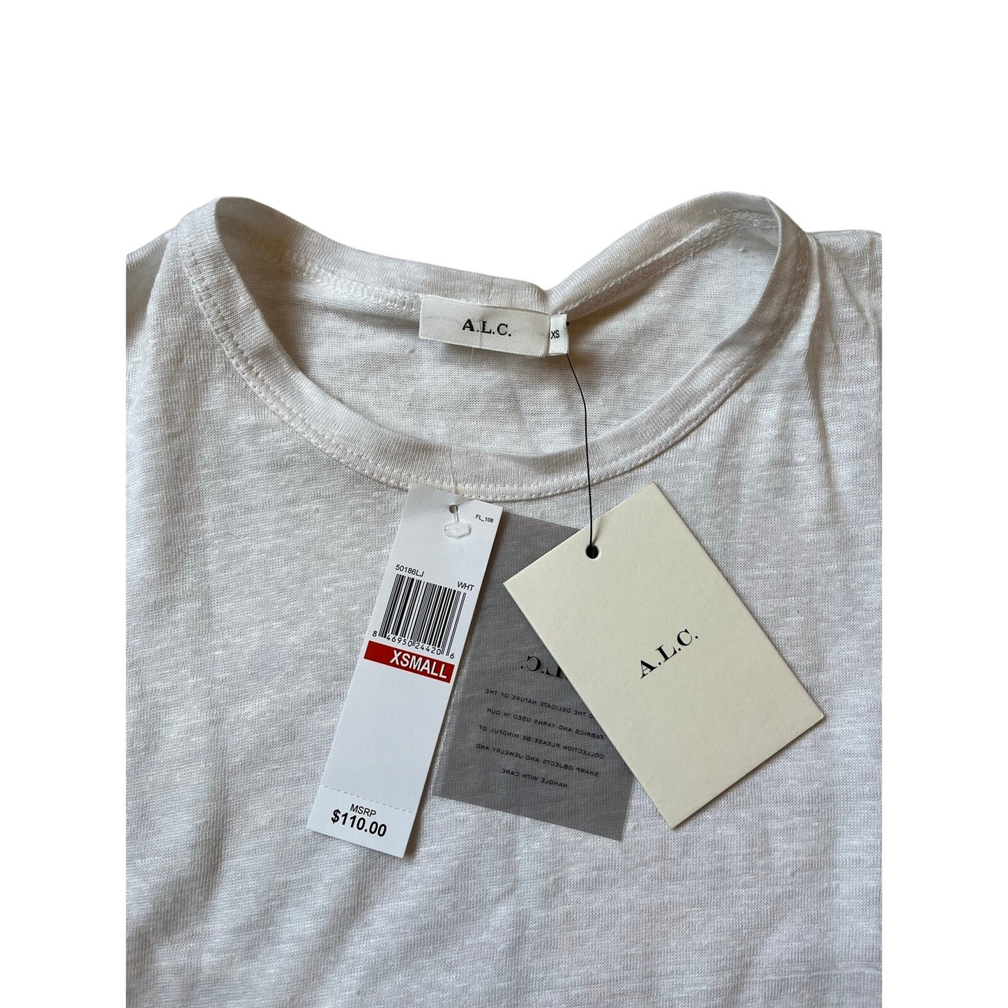 A.L.C. NWT White Sleeveless Crew Neck Ruffle Back Tank Top XS MSRP $110