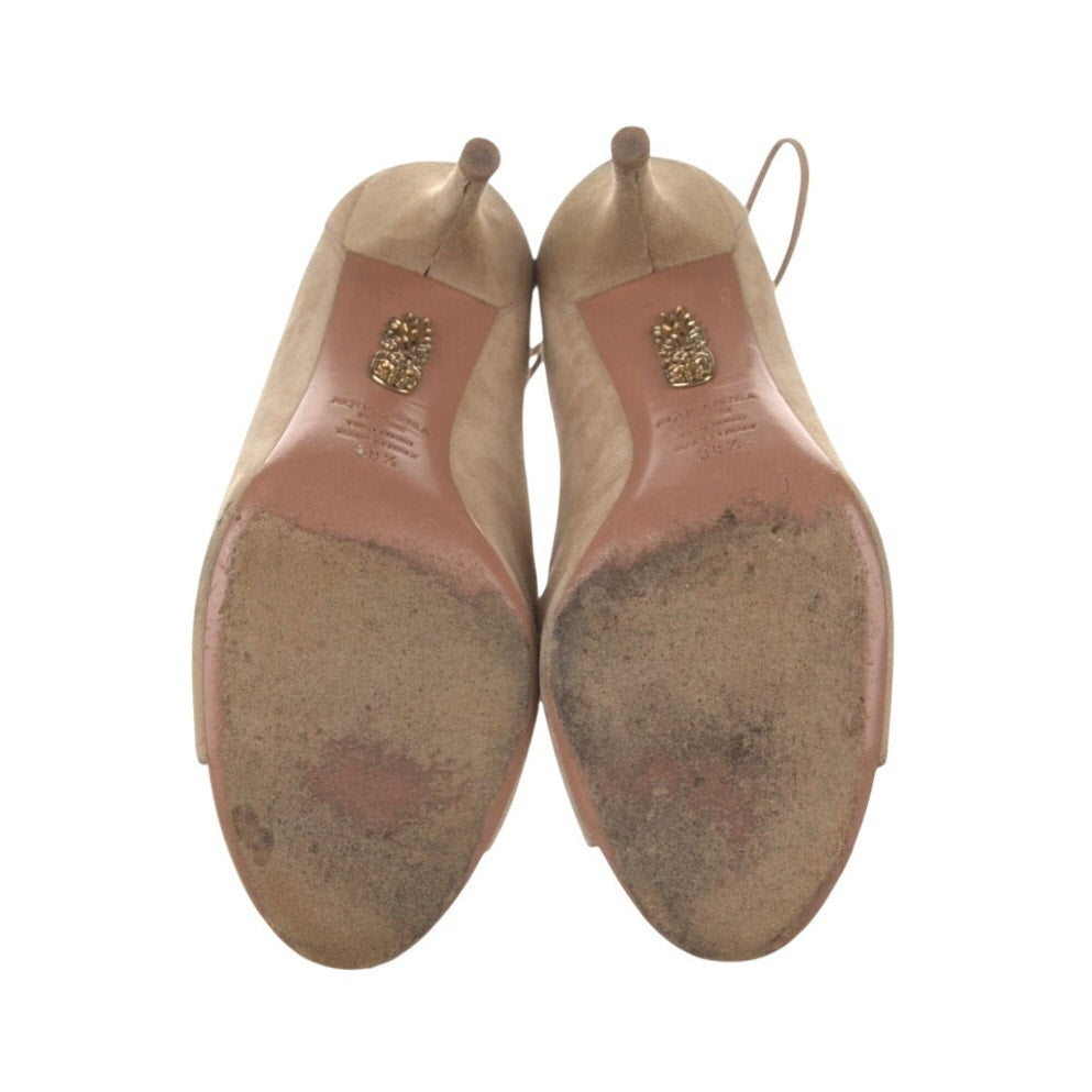 Aquazzura Beige Suede Lace Up Peep Toe Heels Pumps Size 38.5 8.5
