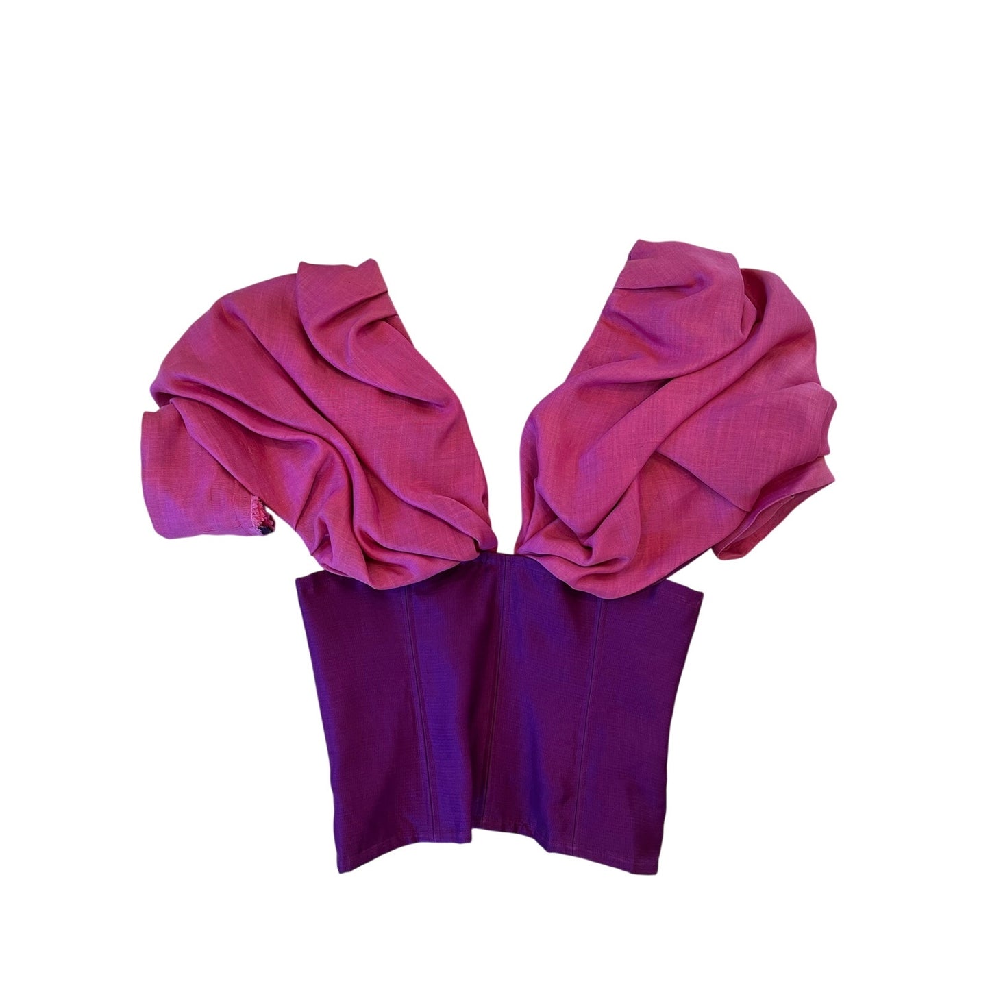 Women's Magenta Purple Corset Top Puff Sleeve Boned Bustier Statement