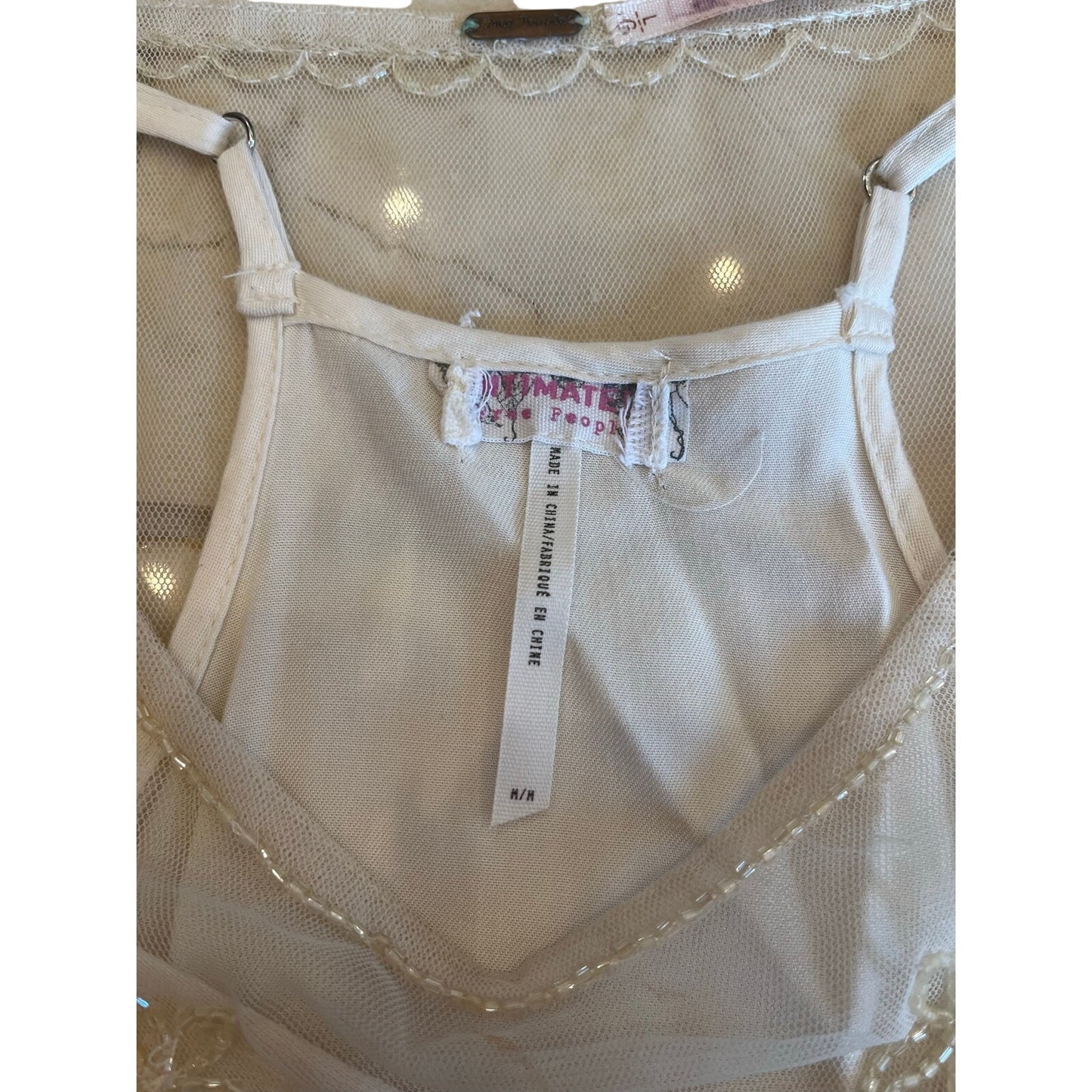 Free People 2 Piece Embellished Mesh Overlay Dress & Ivory Slip Dress Boho M