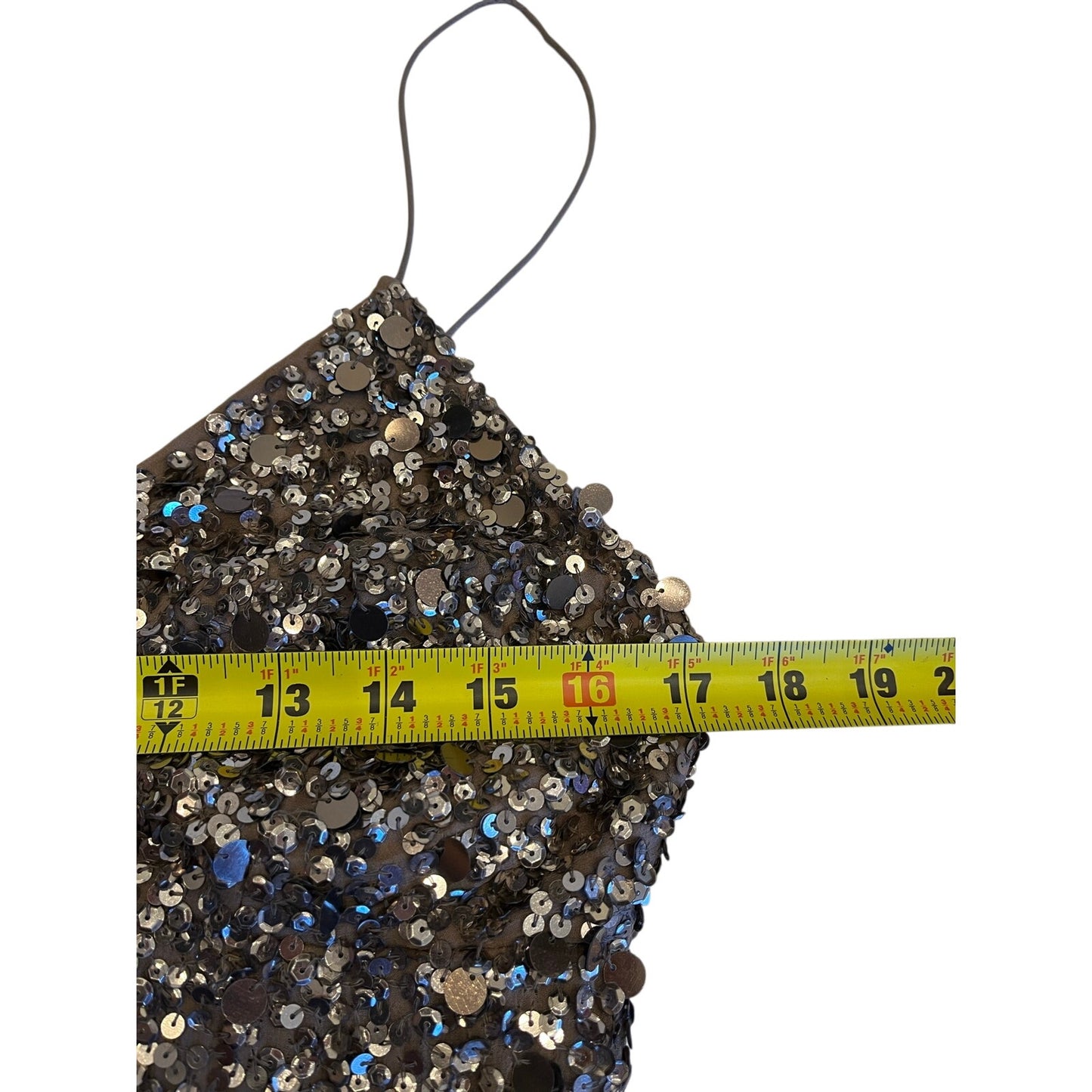 Cache Size 12 Silk Sequin Beaded Bronze Spaghetti Strap Cocktail Dress