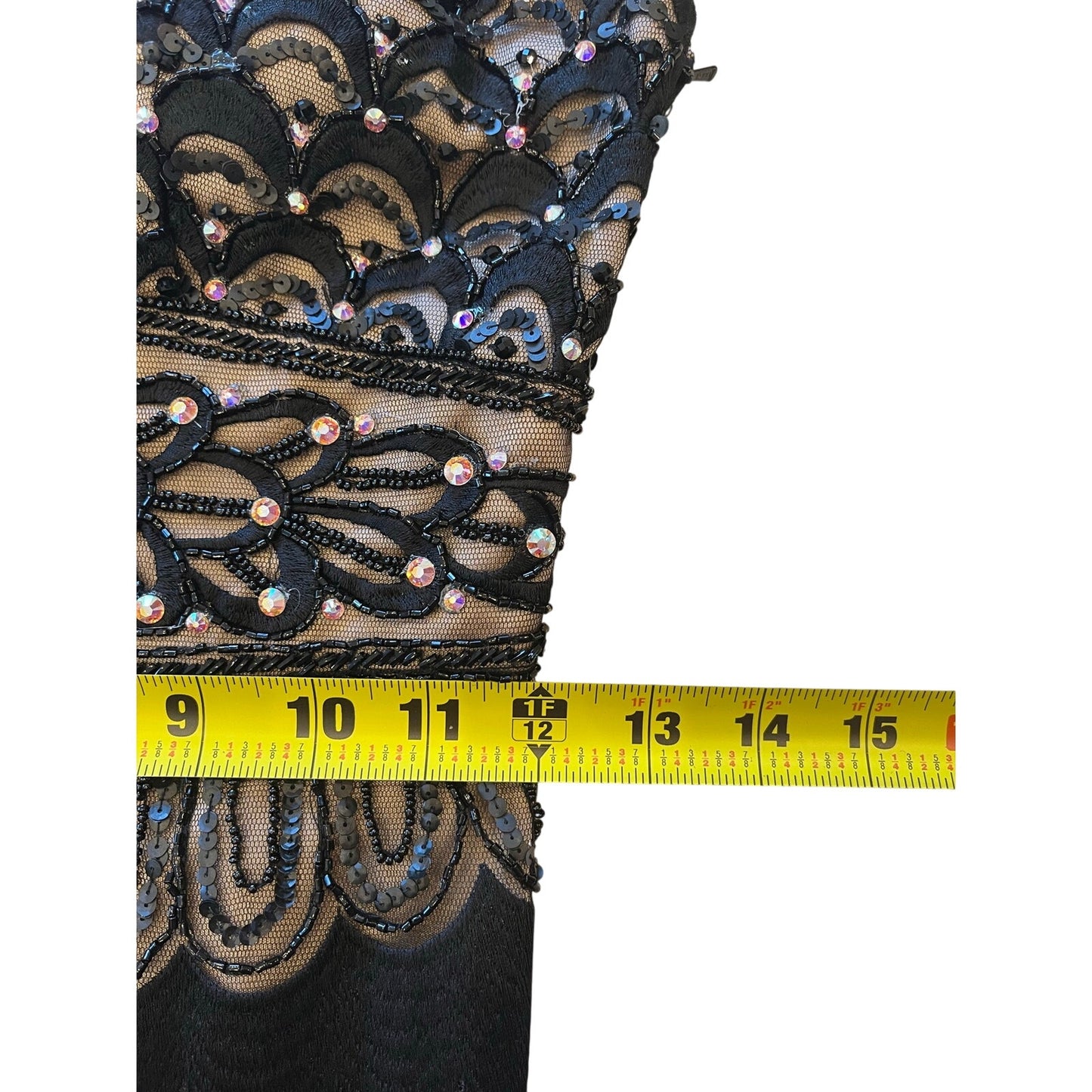 Sue Wong Nocturne Beaded Sequin Cocktail Dress Black Nude Art Deco Size 2