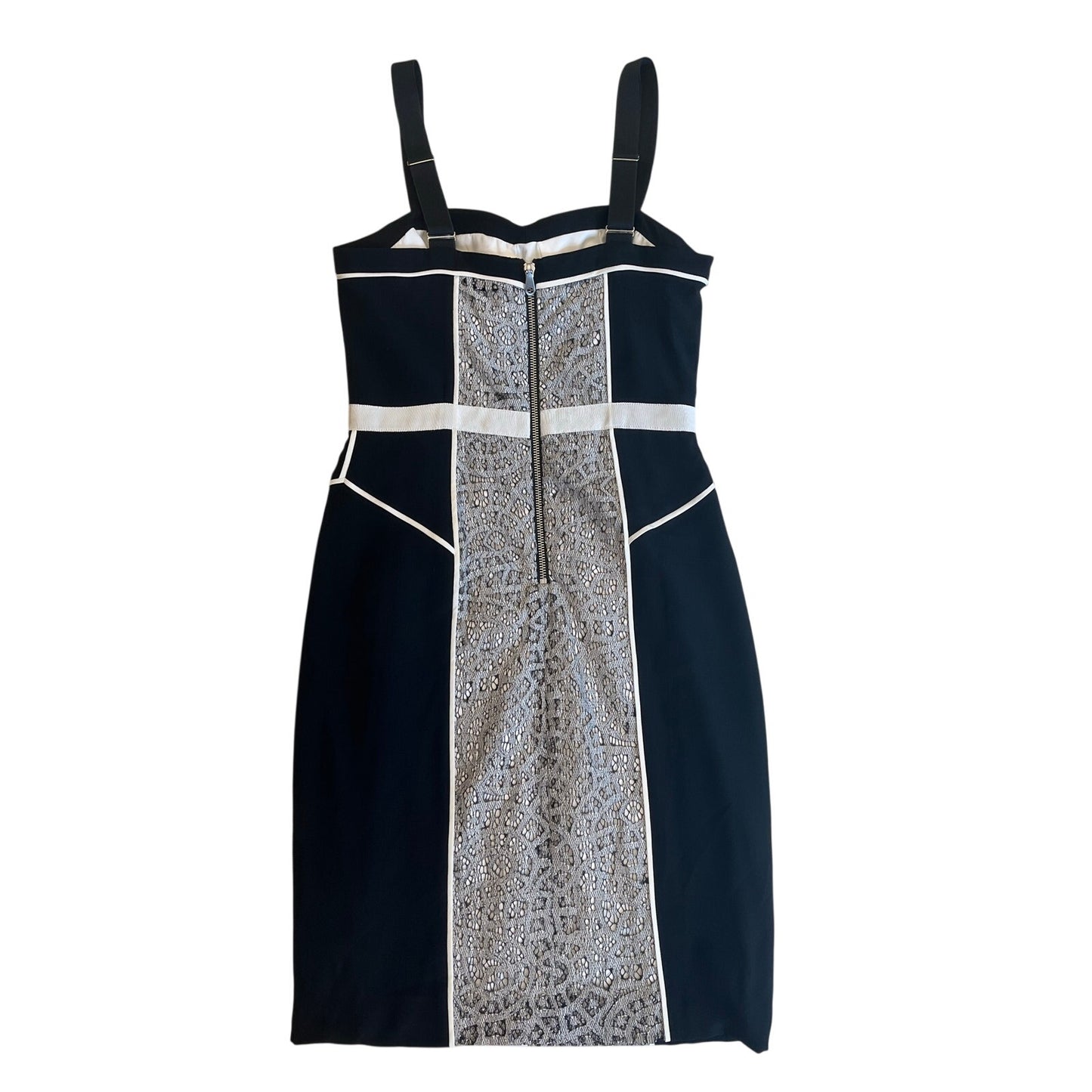 Black White Lace Corset Midi Dress Size 2 Bustier Bodycon Contrast Panel