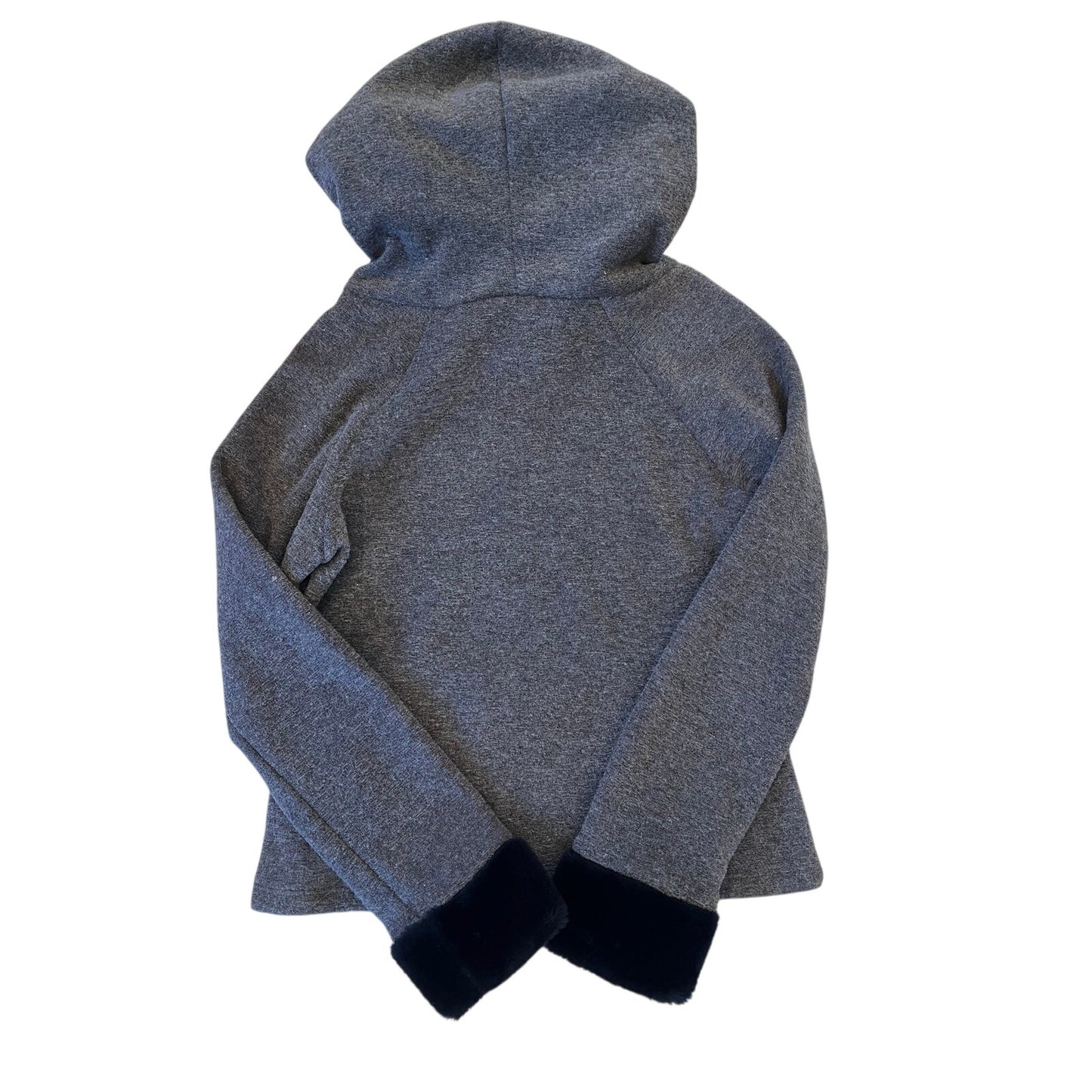 Vintage Y2K Miss Seduction Gray Faux Fur Trim Cropped Hoodie Sweatshirt