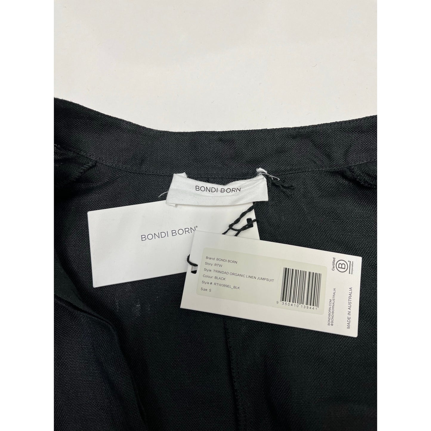 NWT Bondi Born Trinidad Organic Linen Jumpsuit Black Size S Luxury Resortwear