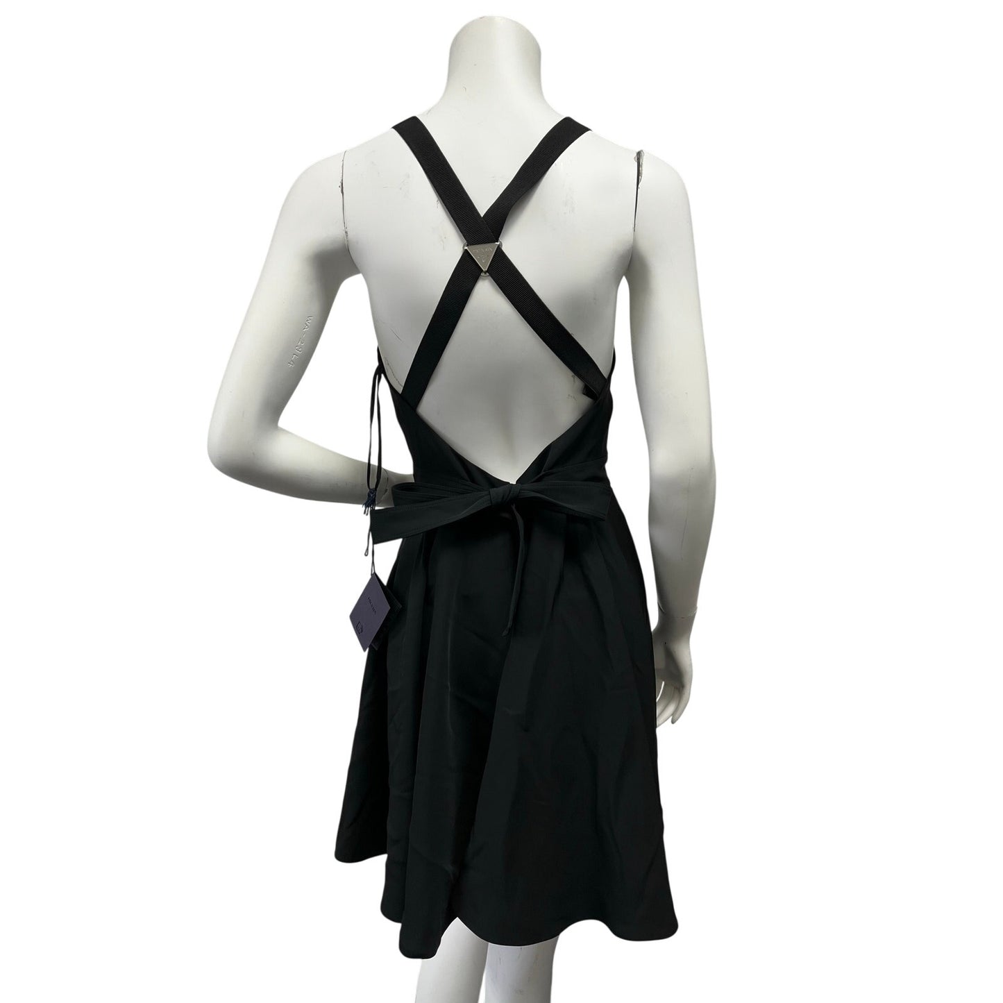 Authentic Prada Triangle Logo Strappy Open Back Mini Dress Black IT 40