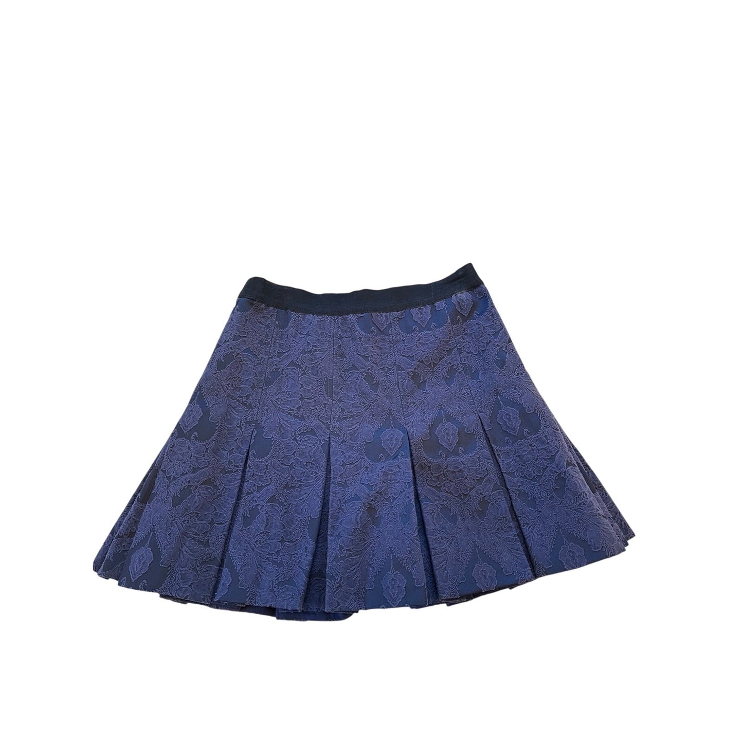 Rebecca Taylor Navy Jacquard Pleated Skirt Size 6