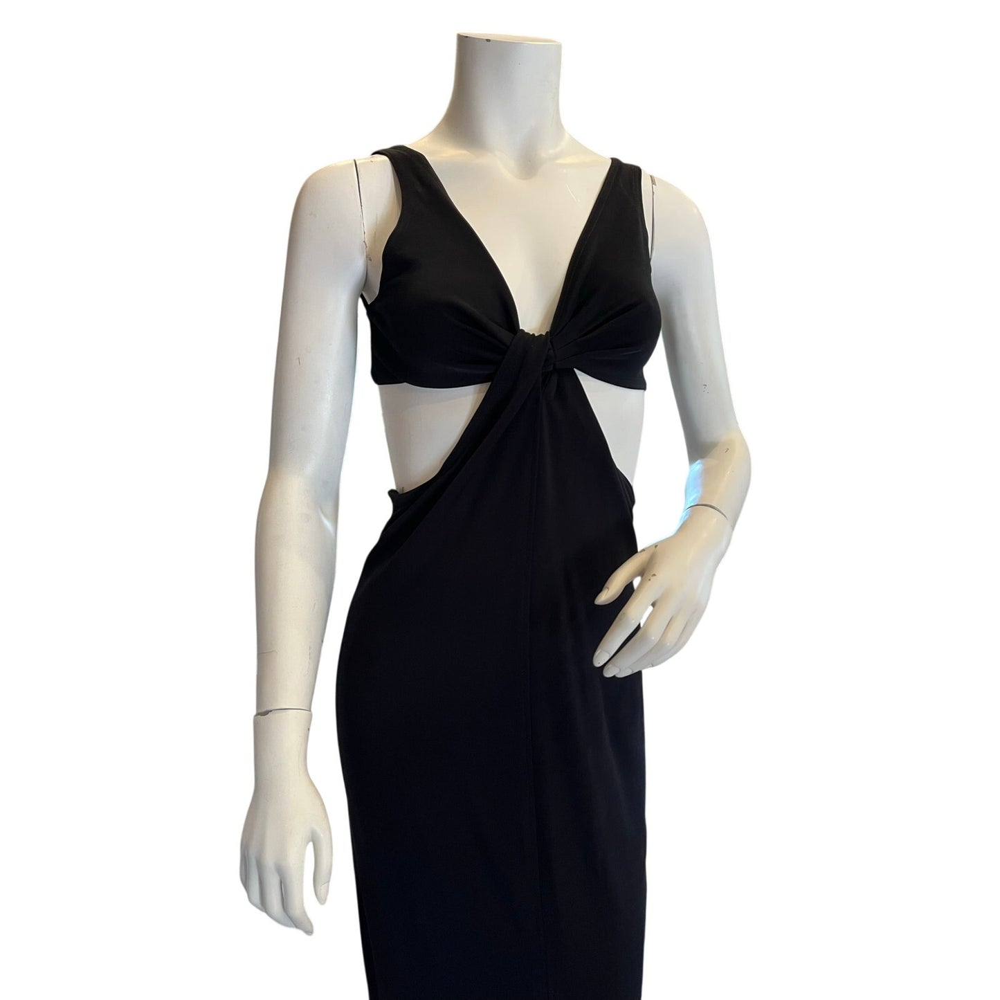 Tadashi Black Cutout Twist Front Maxi Dress Open Back Sleeveless Evening Gown XS