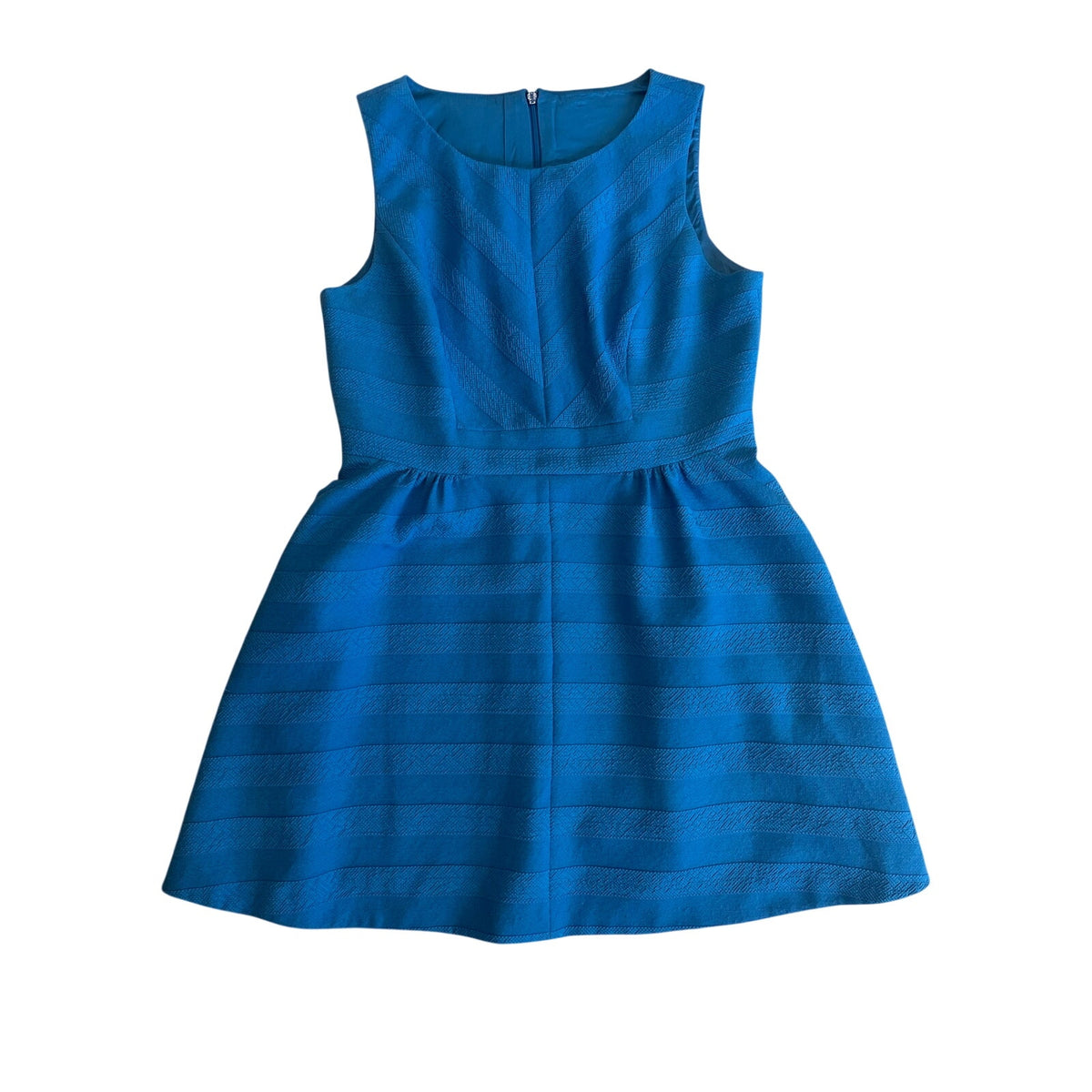 Karen Millen Blue Fit & Flare Dress UK 16 US 12 Textured Stripe Sleeveless