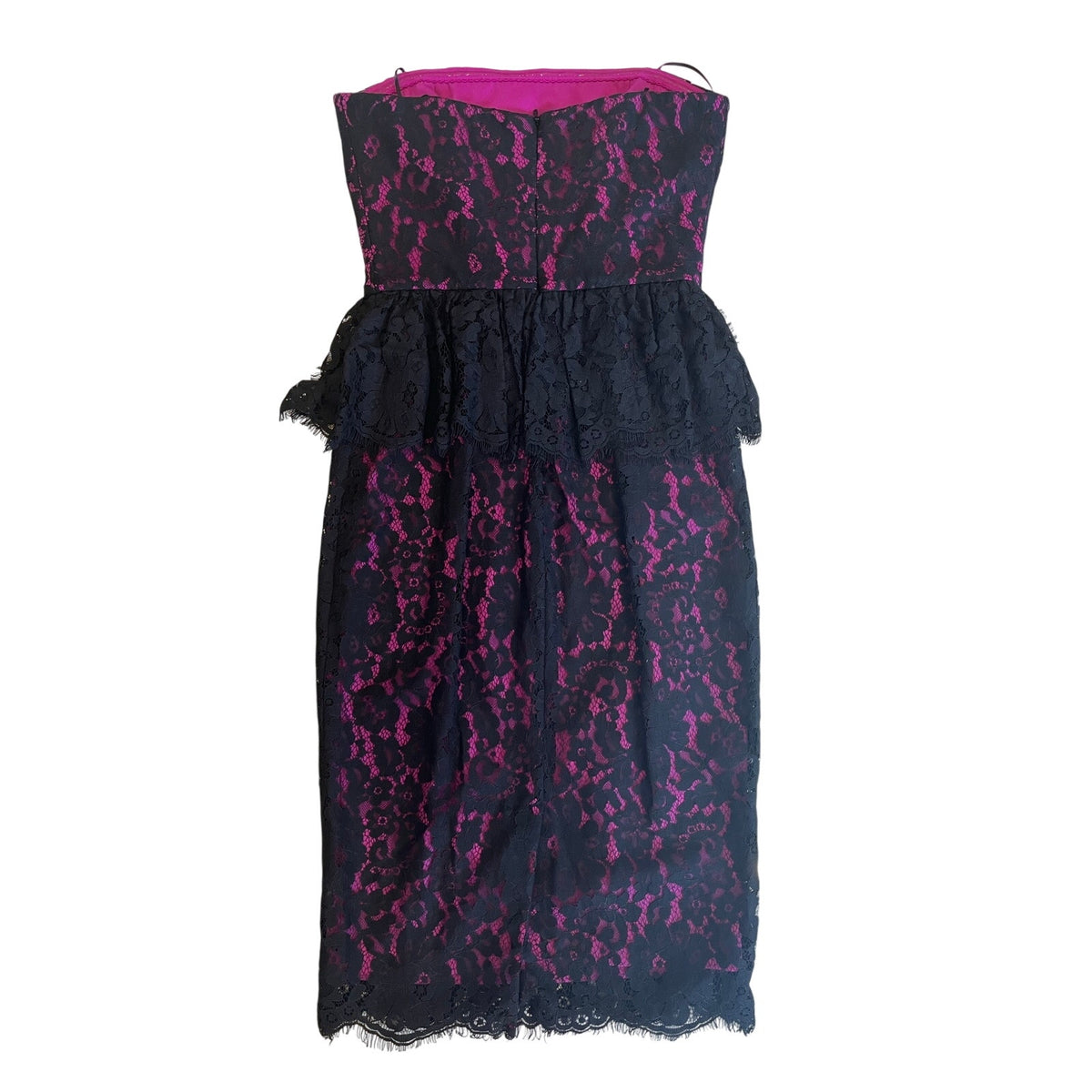 Robert Rodriguez Size 4 Black Lace Fuchsia Strapless Peplum Cocktail Dress