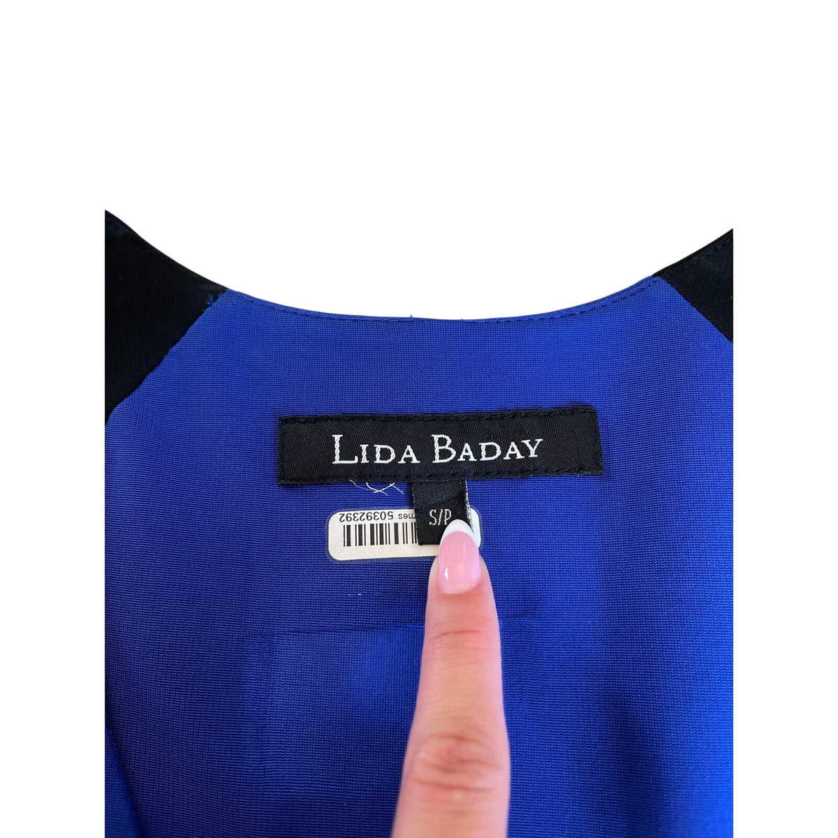 Lida Baday Blue Black Colorblock Sheath Midi Dress Size S/P