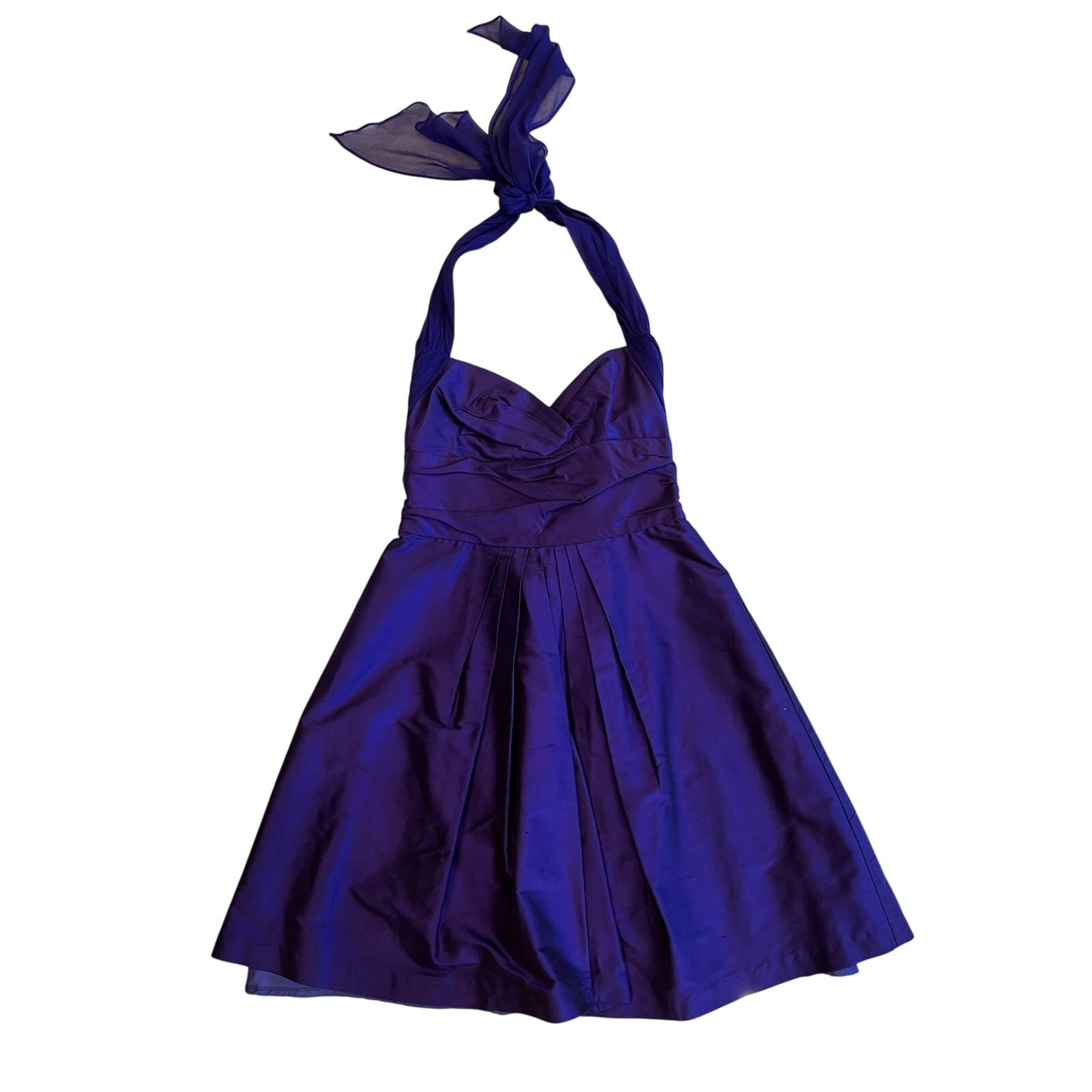 Suzi Chin for Maggy Boutique 100% Silk Purple Halter Cocktail Dress Size 0