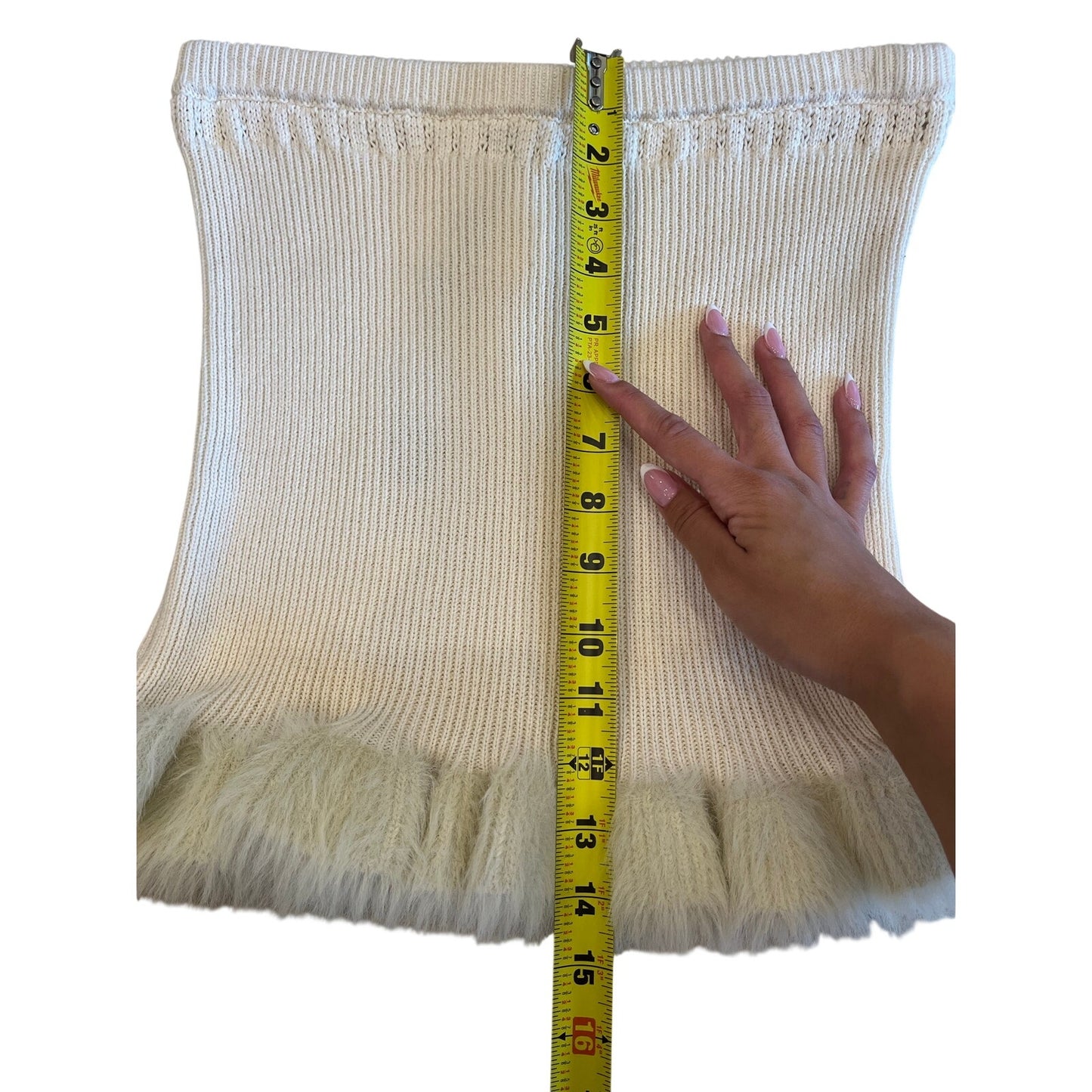Lovers and Friends Cream Knit Faux Fur Trim Mini Skirt Size S NWT