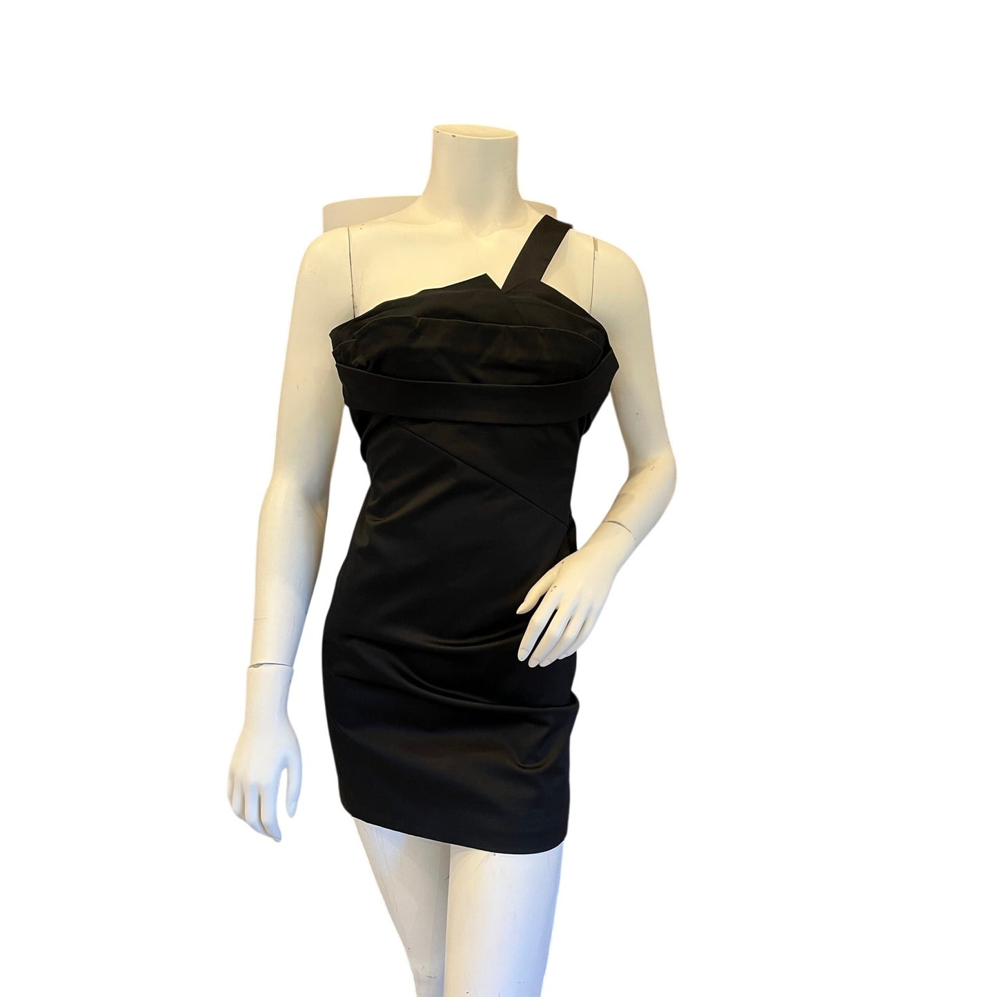 Versace Black Satin One Shoulder Cocktail Dress IT 38 US 2