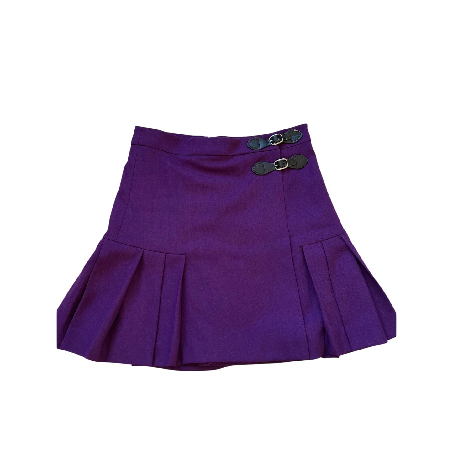 Purple Pleated Mini Skirt Buckle Detail A-Line Preppy