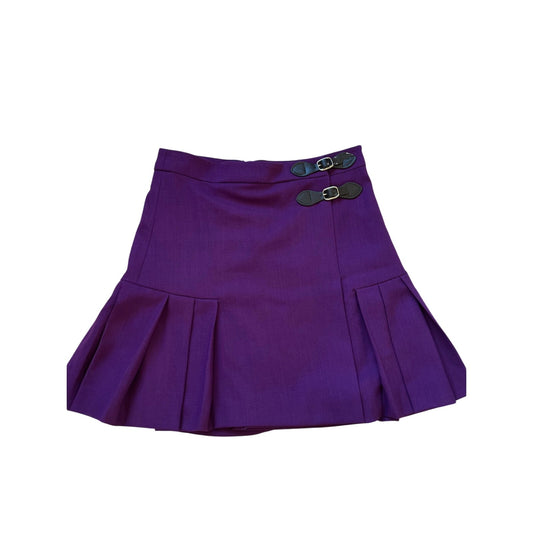 Purple Pleated Mini Skirt Buckle Detail A-Line Preppy