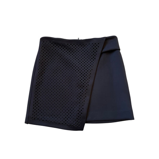 Topshop Black Laser Cut Wrap Mini Skirt Scuba Neoprene Overlay Women's sz 2