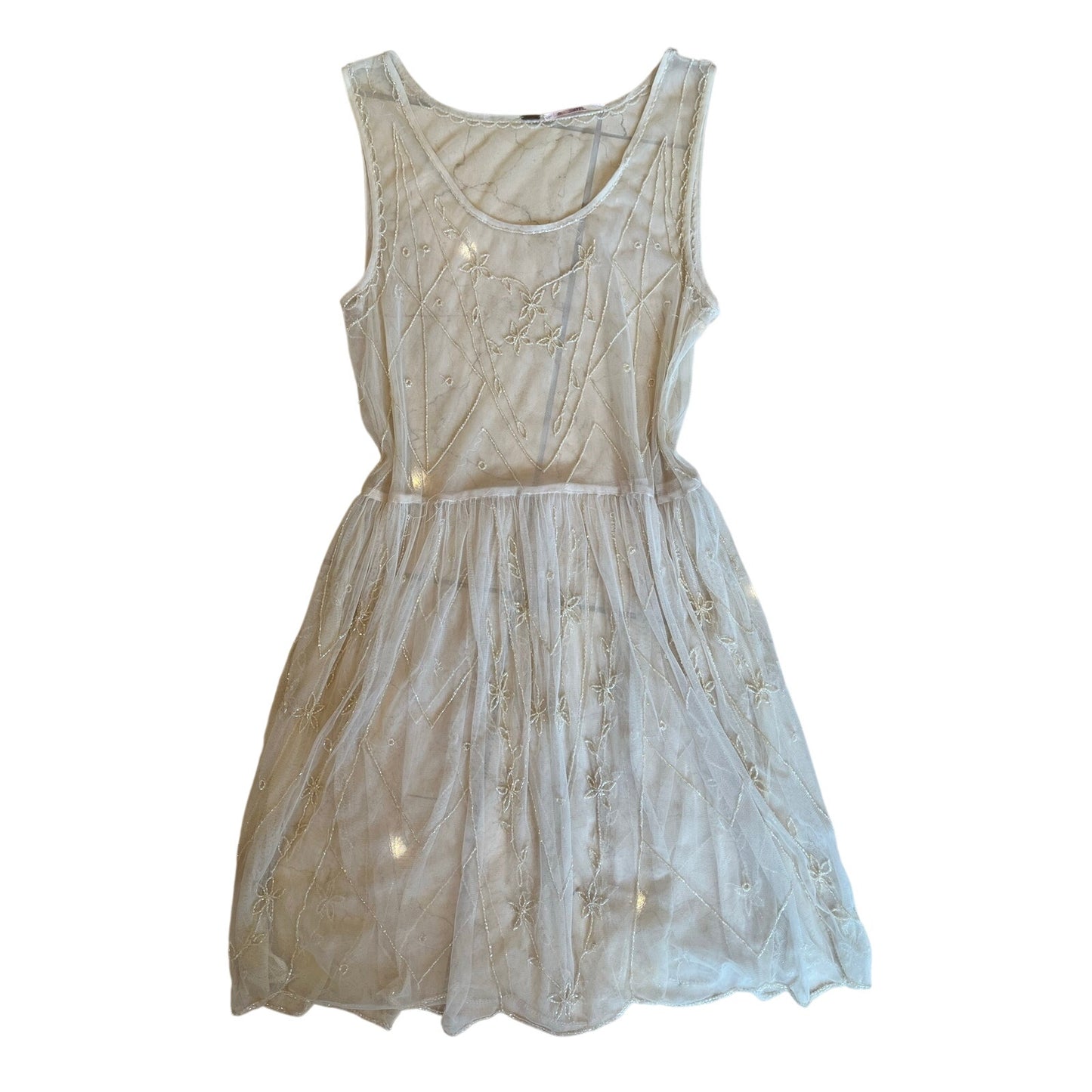 Free People 2 Piece Embellished Mesh Overlay Dress & Ivory Slip Dress Boho M