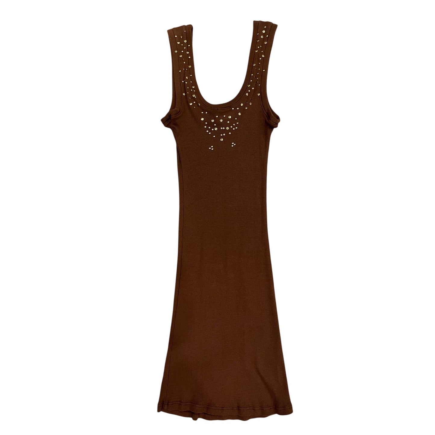 Ya-Ya Love Brown Studded Ribbed Mini Dress Size M 2000s Made USA