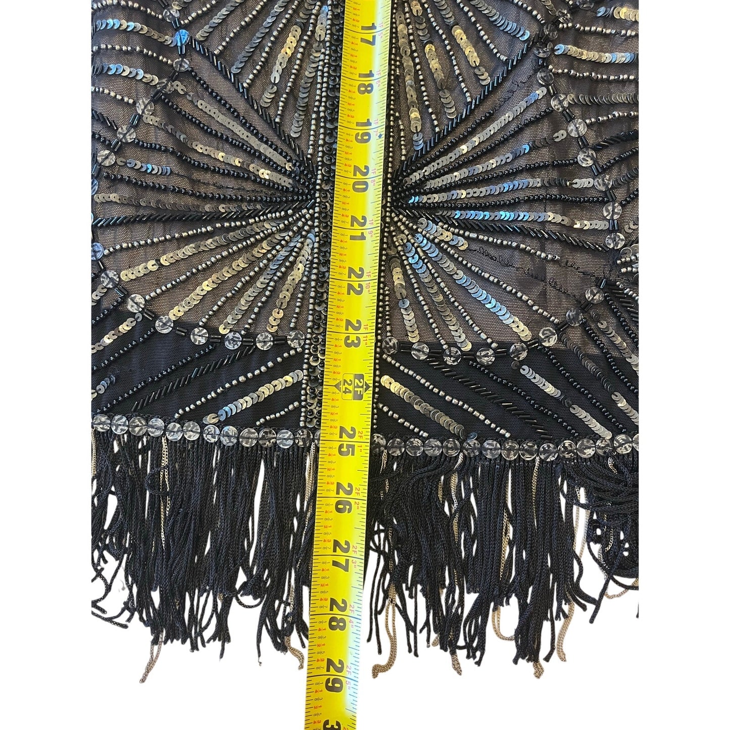 Bebe Black Beaded Sequin Fringe Bodycon Cocktail Dress Size S Gatsby Party Mini