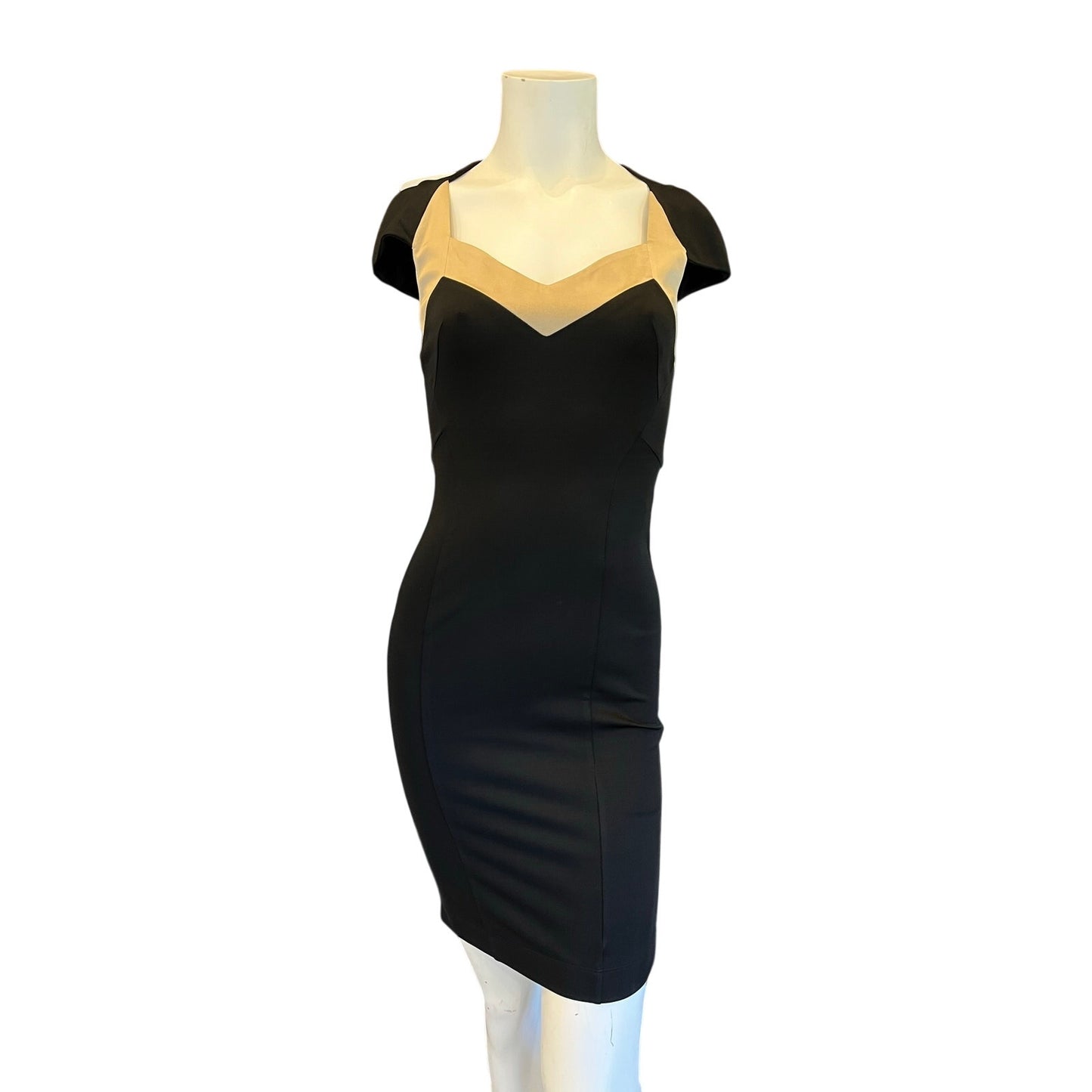 Just Cavalli Black Beige Colorblock Cap Sleeve Midi Dress XS Made in Italy