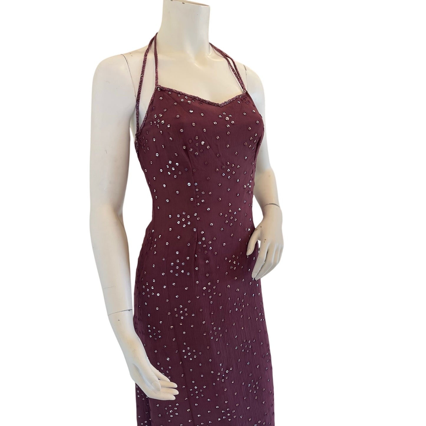 y2k 100% silk sequin beaded maxi dress sz m