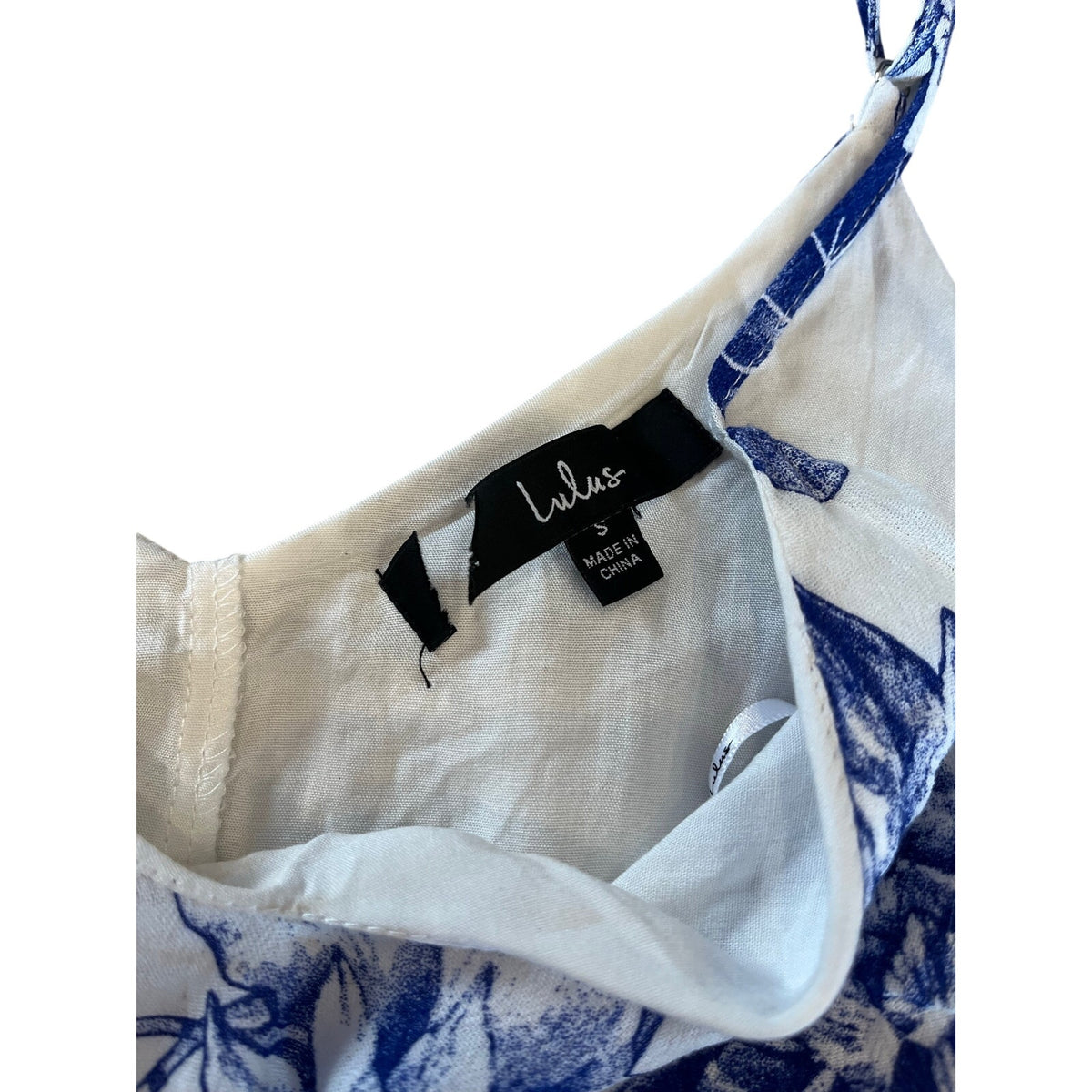 Lulus Blue White Floral Mini Dress Size Small Ruffle Hem