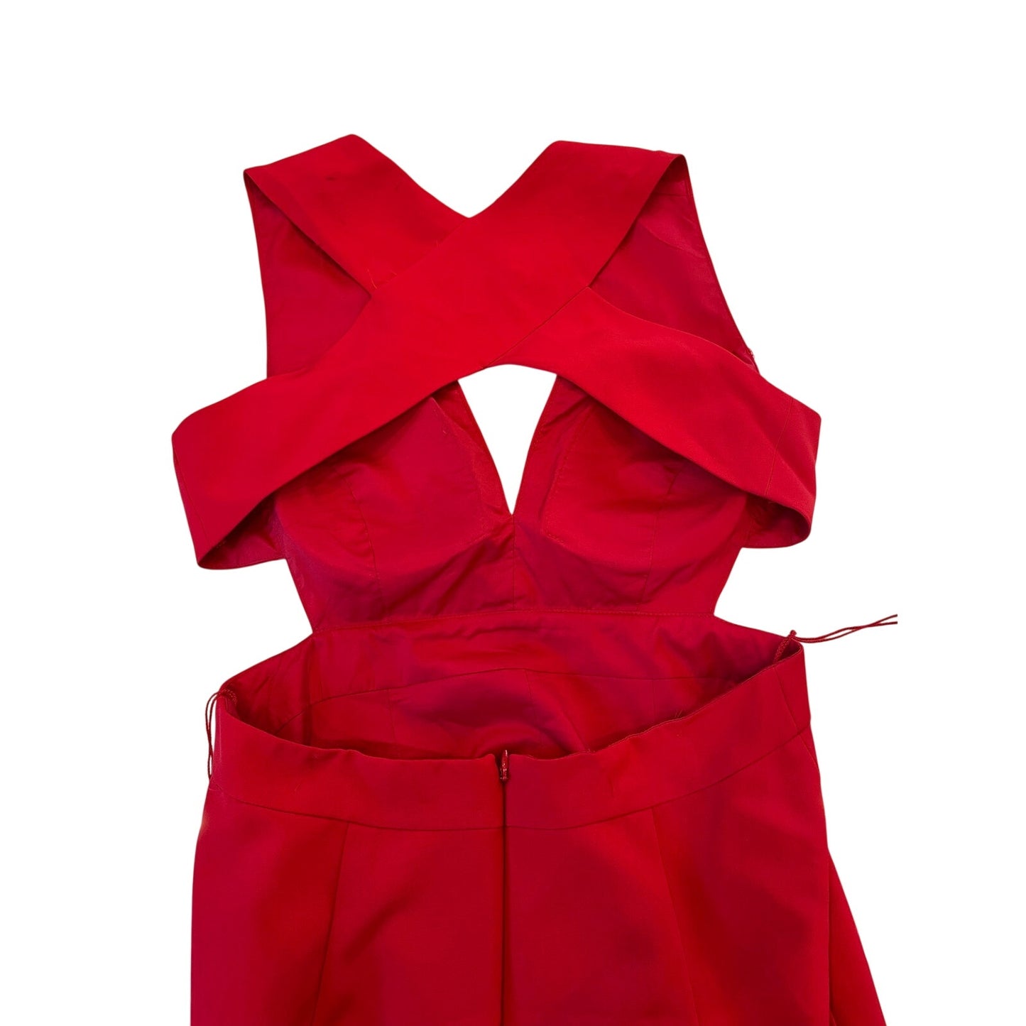Aidan Mattox Red Sleeveless Crossover Neck Evening Gown Dress Belted Front Sz 6