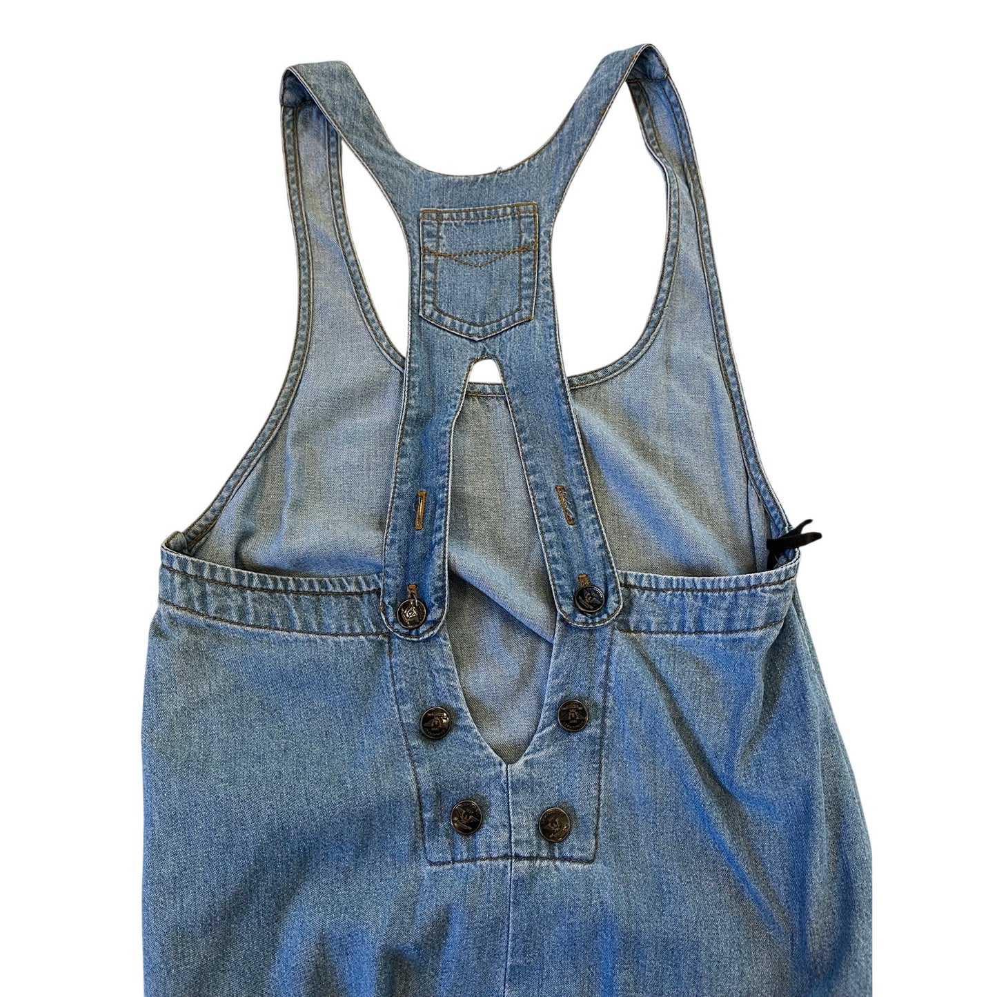 Vintage 90s Democracy USA Denim Overall Maxi Dress Racerback Pockets Size 4