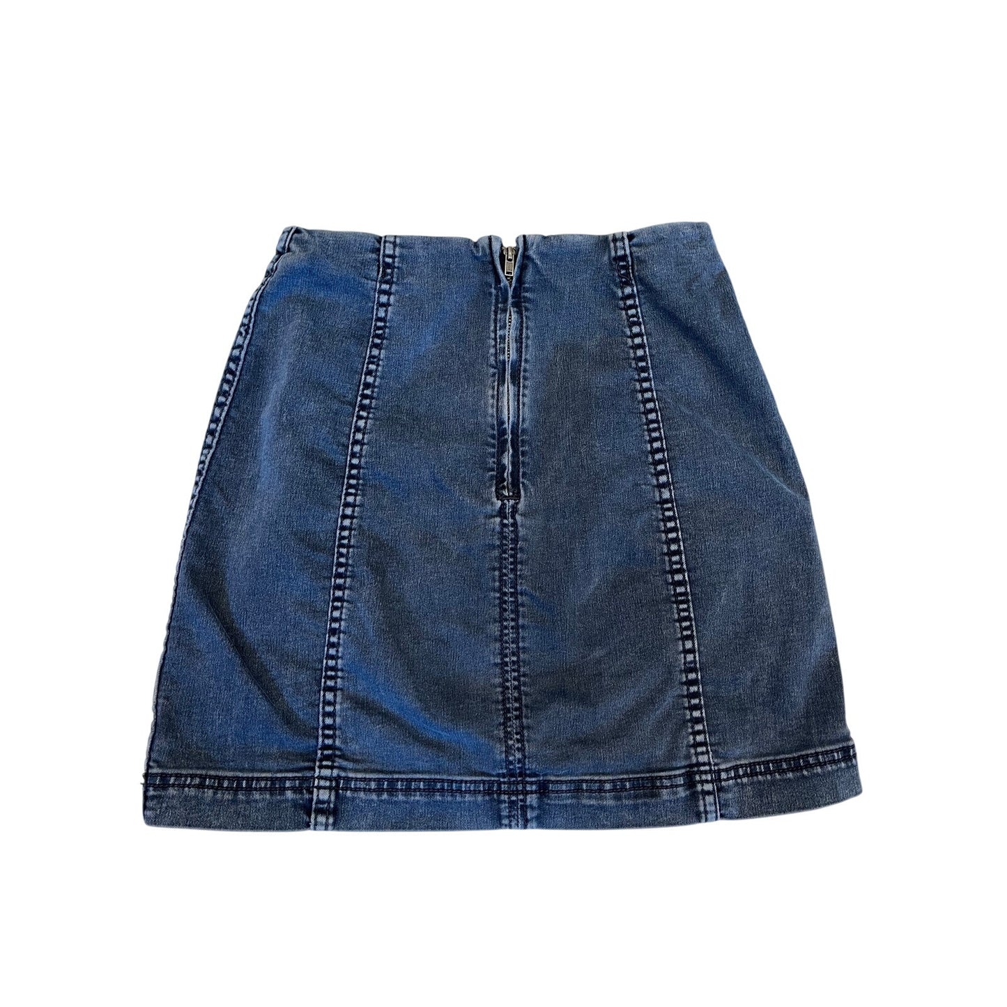 Free People Size 6 Blue Denim Mini Skirt High Rise Panel Seam Back Zip